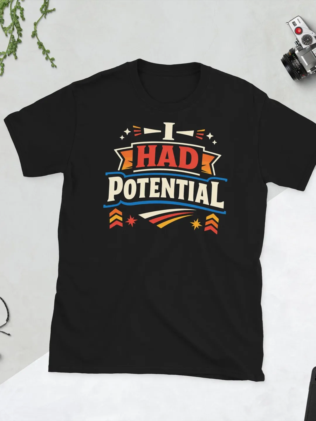 Retro I Had Potential T-Shirt, Sarcastic Vintage Style Graphic Tee, Funny Academic Humor Shirt, Minimalist Unisex Aesthetic Top