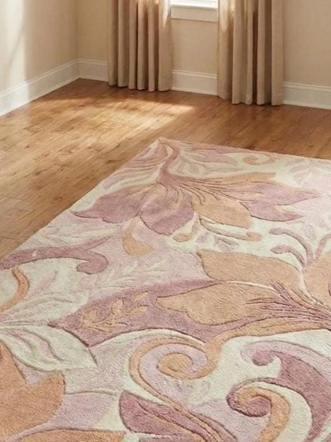 Hand Tufted Wool Floral Rug, Pastel Pink Botanical Carpet Modern Home Decor