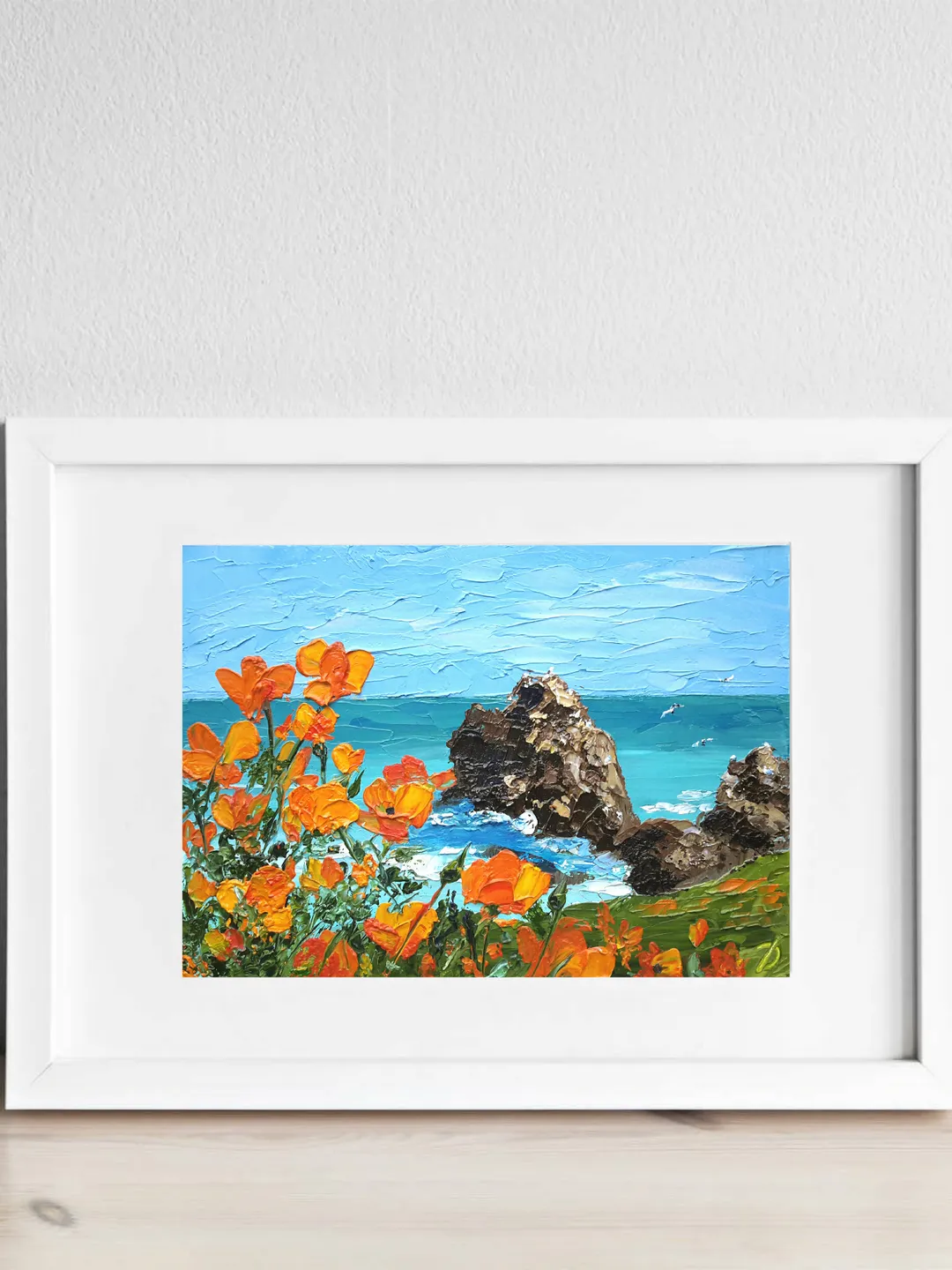 California Poppies Original Oil Painting Impasto Landscape Floral Small Art