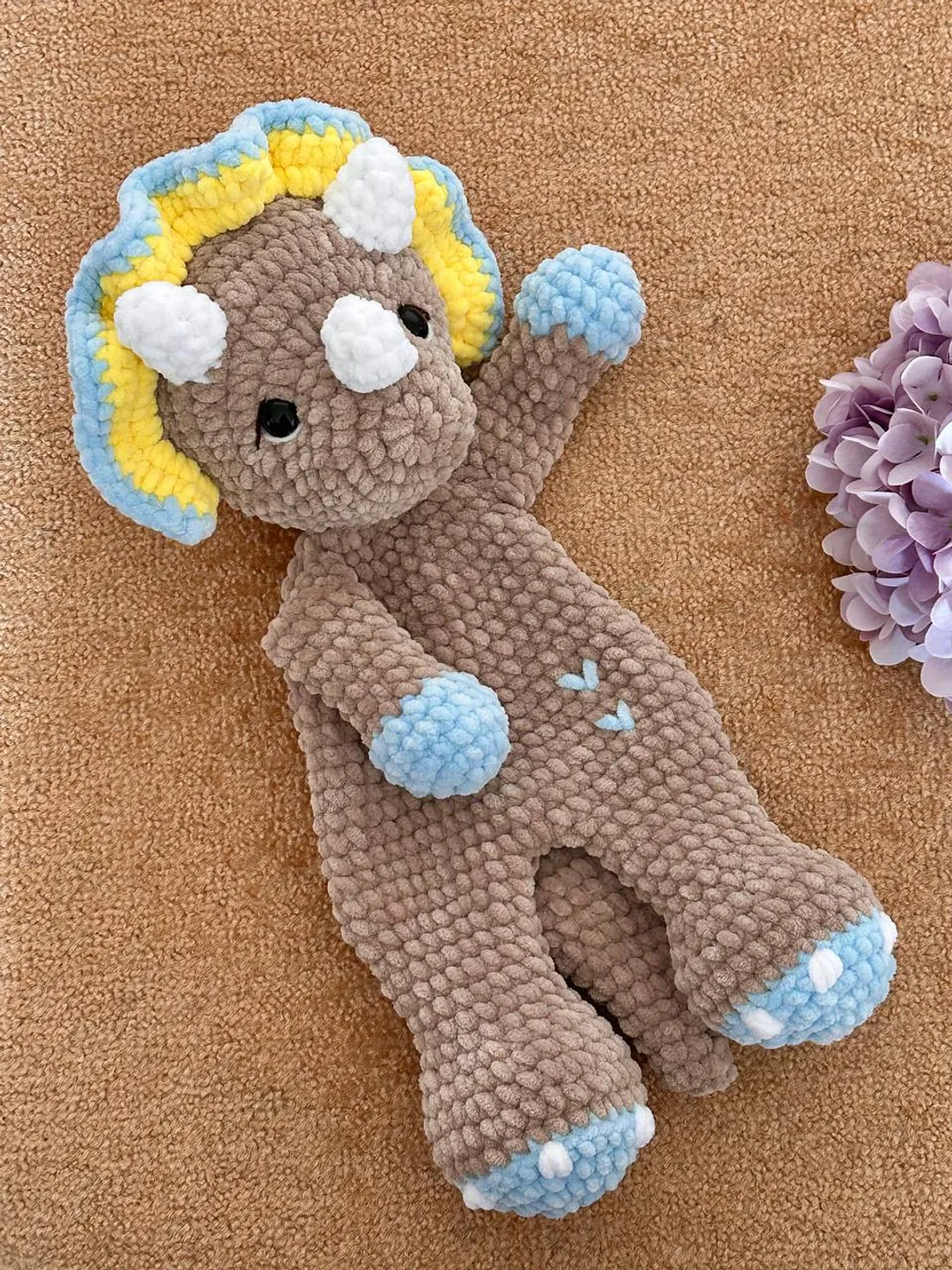 Crochet dinosaur lovey pattern Amigurumi triceratops lovey pattern