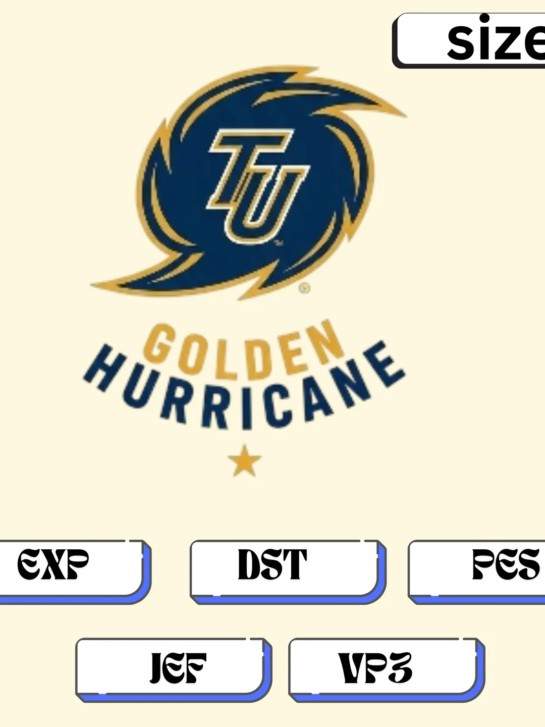 Tulsa Golden Hurricane Logo Embroidery Pattern | Multi-Size Machine Digitized File | DST, PES, JEF, EXP, VP3