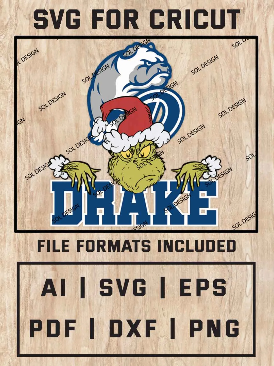 Grinch Drake Bulldogs SVG, NCAA SVG Design, NCAA Drake Bulldogs SVG, NCAA Bulldogs Cricut, Christmas Svg, Grinch svg, Digital Download