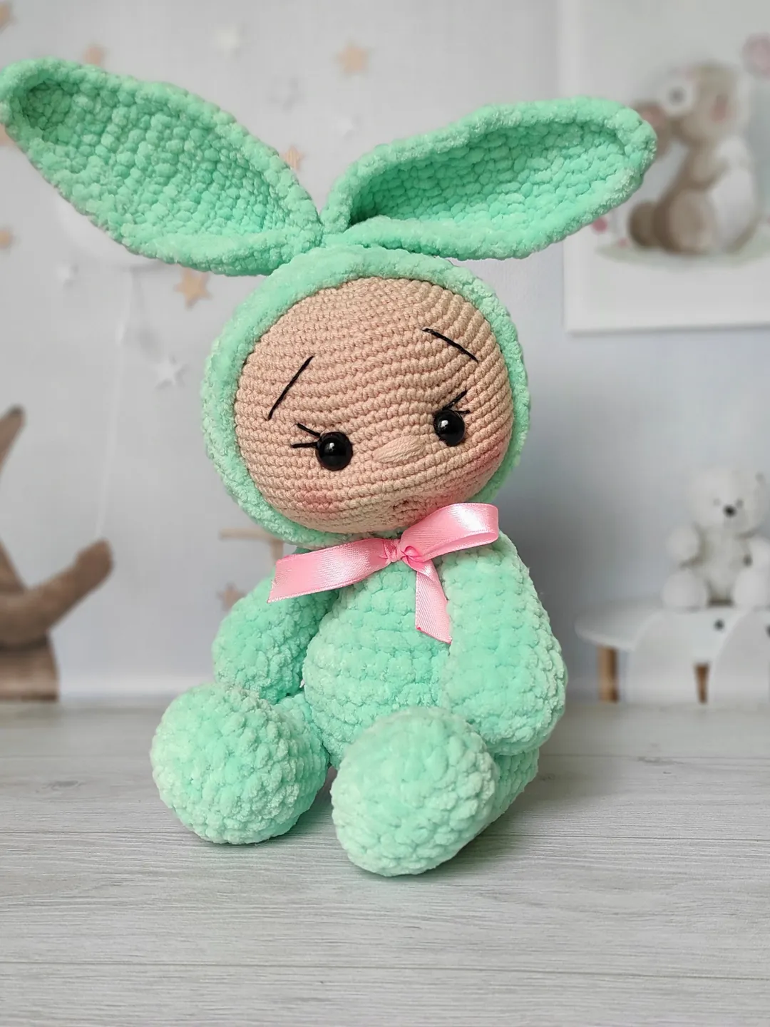 Lovey bunny toy. Handmade cute stuffed rabbit with clothes and carrot ...