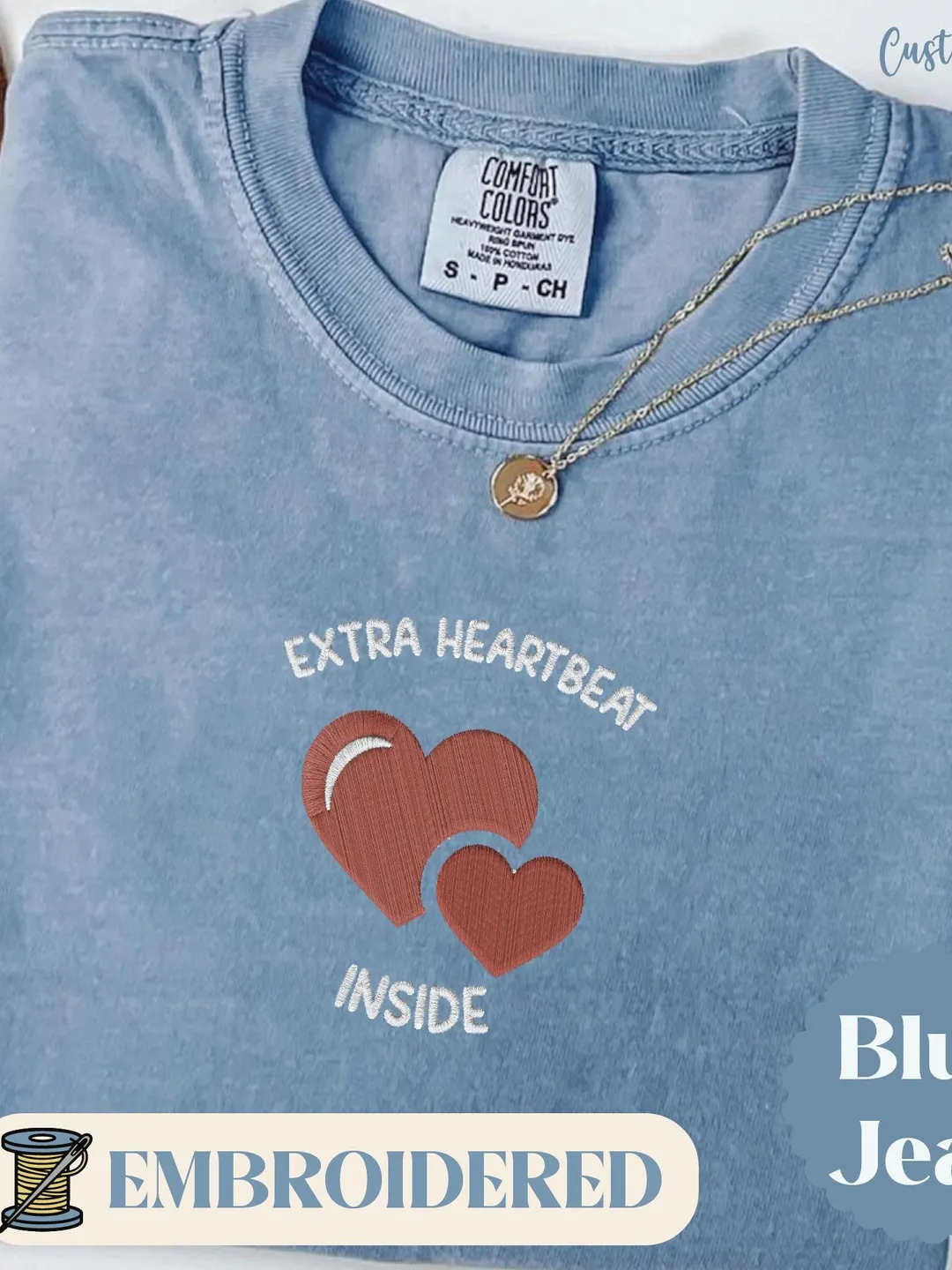 Embroidered Extra Heartbeat Inside Shirt, Comfort Colors Maternity Tee