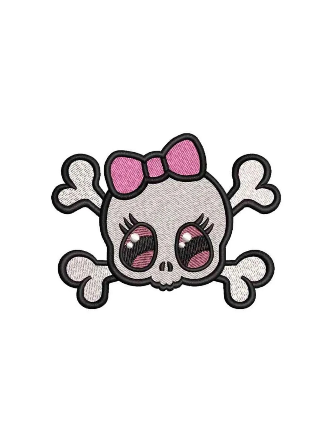 Skull with Pink Bow Machine Embroidery Design | Girly Crossbones Digital Stitch File