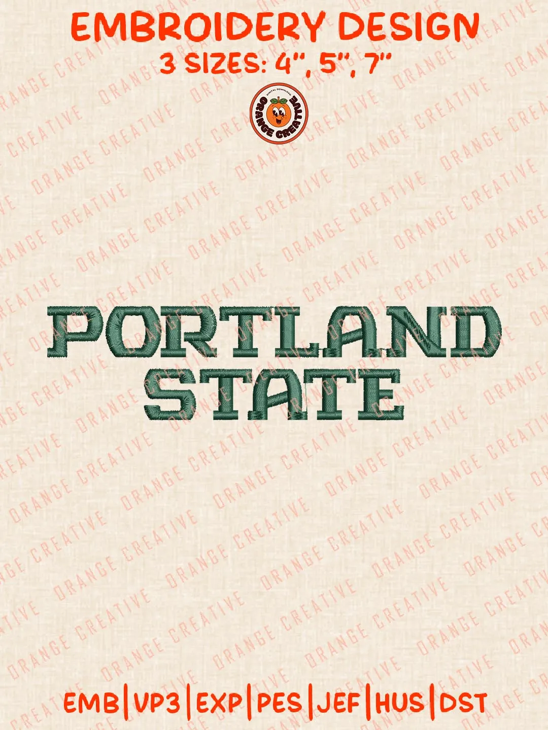 Portland State Text Logo Embroidery Design, NCAA Portland State Vikings Team Logo Embroidery Design, Machine Embroidery Design File, 4 Sizes, Digital Download