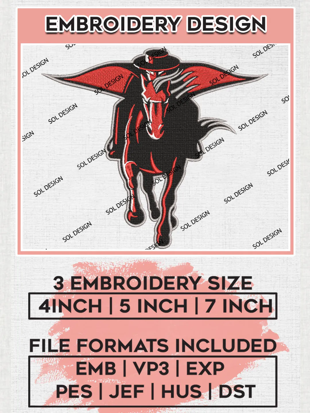 Texas Tech Red Raiders College Team Logo Embroidery Design Files, NCAA Texas Tech Red Raiders Machine Embroidery, NCAA Teams, 3 sizes, NCAA Machine embroidery designs, Digital Download