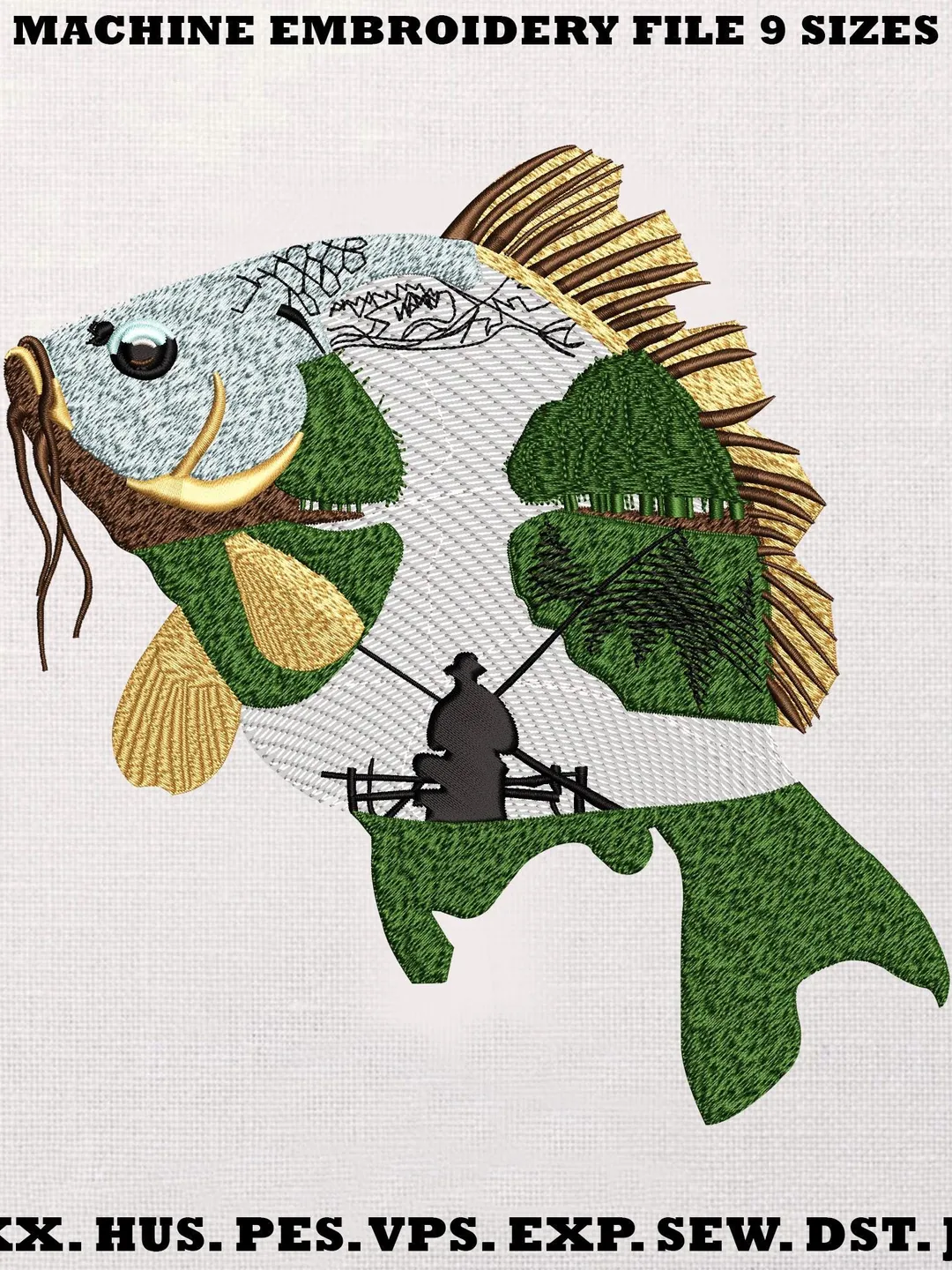 Fish Embroidered File Bumblebee on Flower Embroidery Design, Machine Embroidery Pattern ...