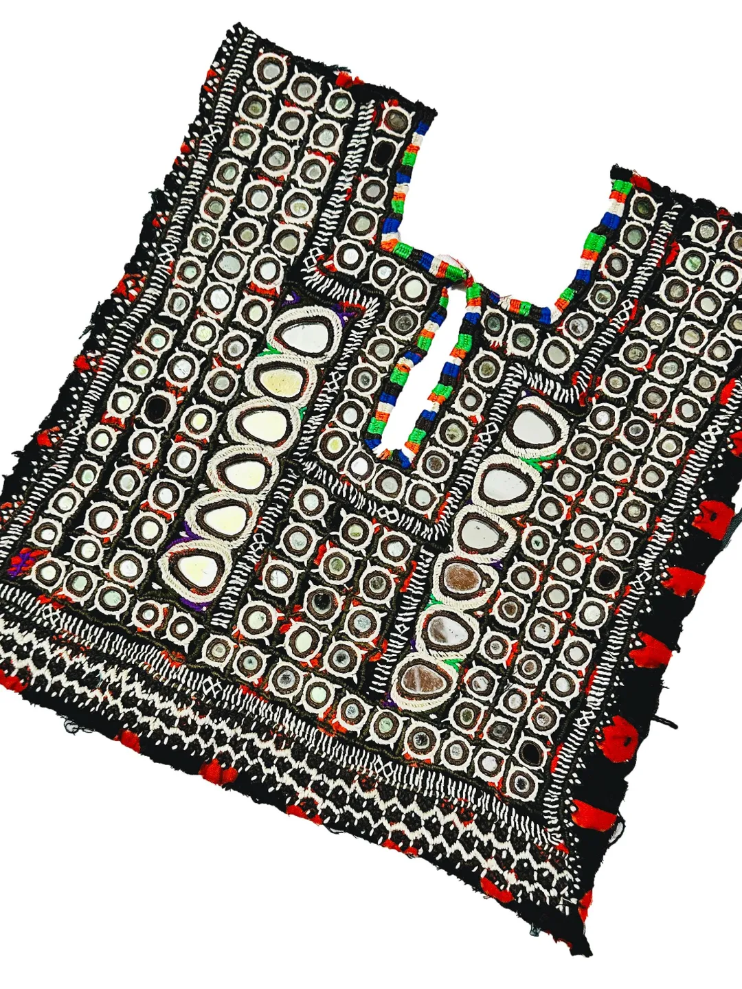 Fully Mirror Work Kutchi Banjara Afghani Handmade Embroidered Yoke Patch For Boho Hippie Dresses And Crafts.