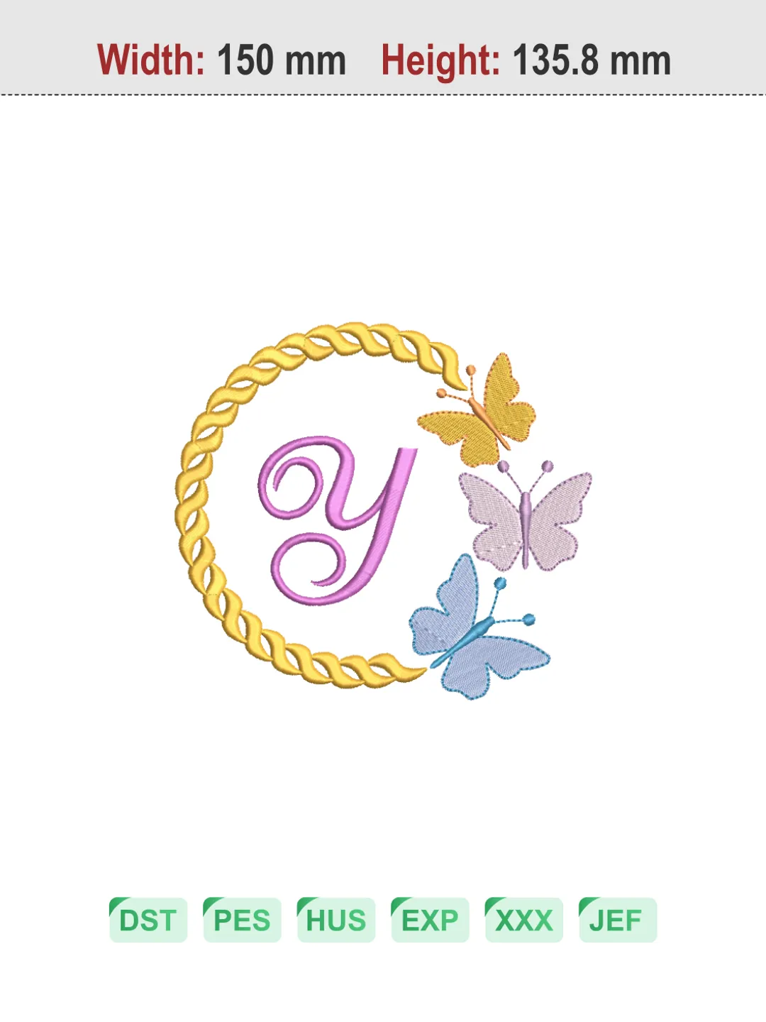 Butterfly Wreath Letter Y Machine Embroidery Design