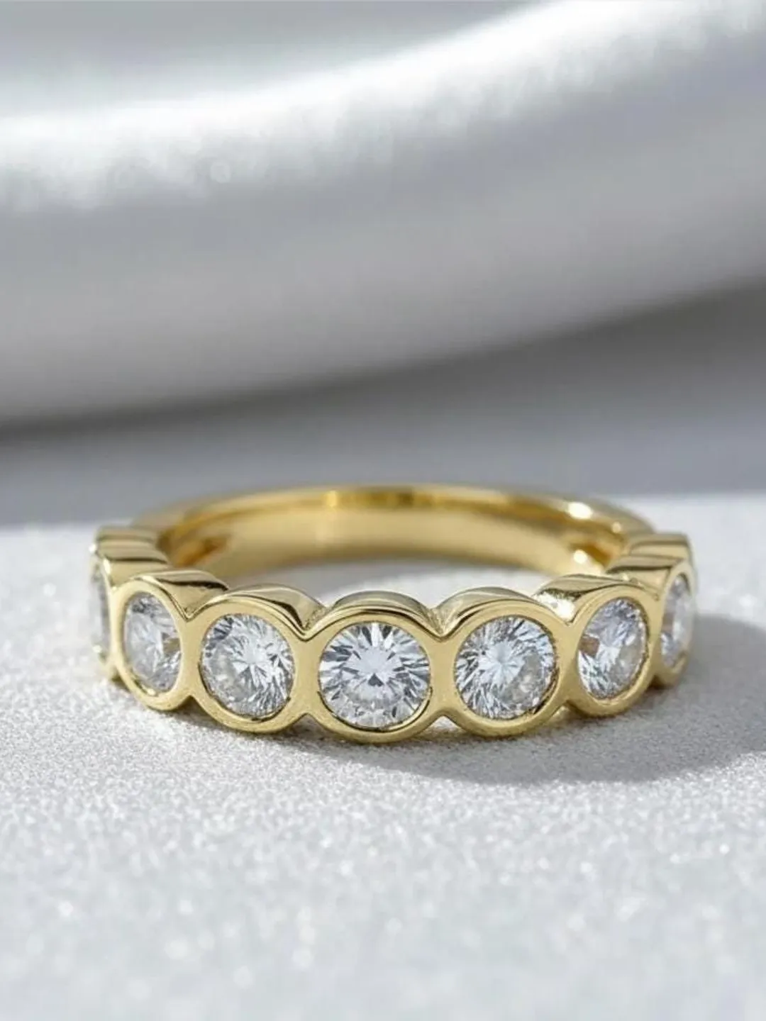 Women's Engagement Dainty Diamond/Moissanite Half Eternity Band Ring 14K Gold Plated Silver Gift