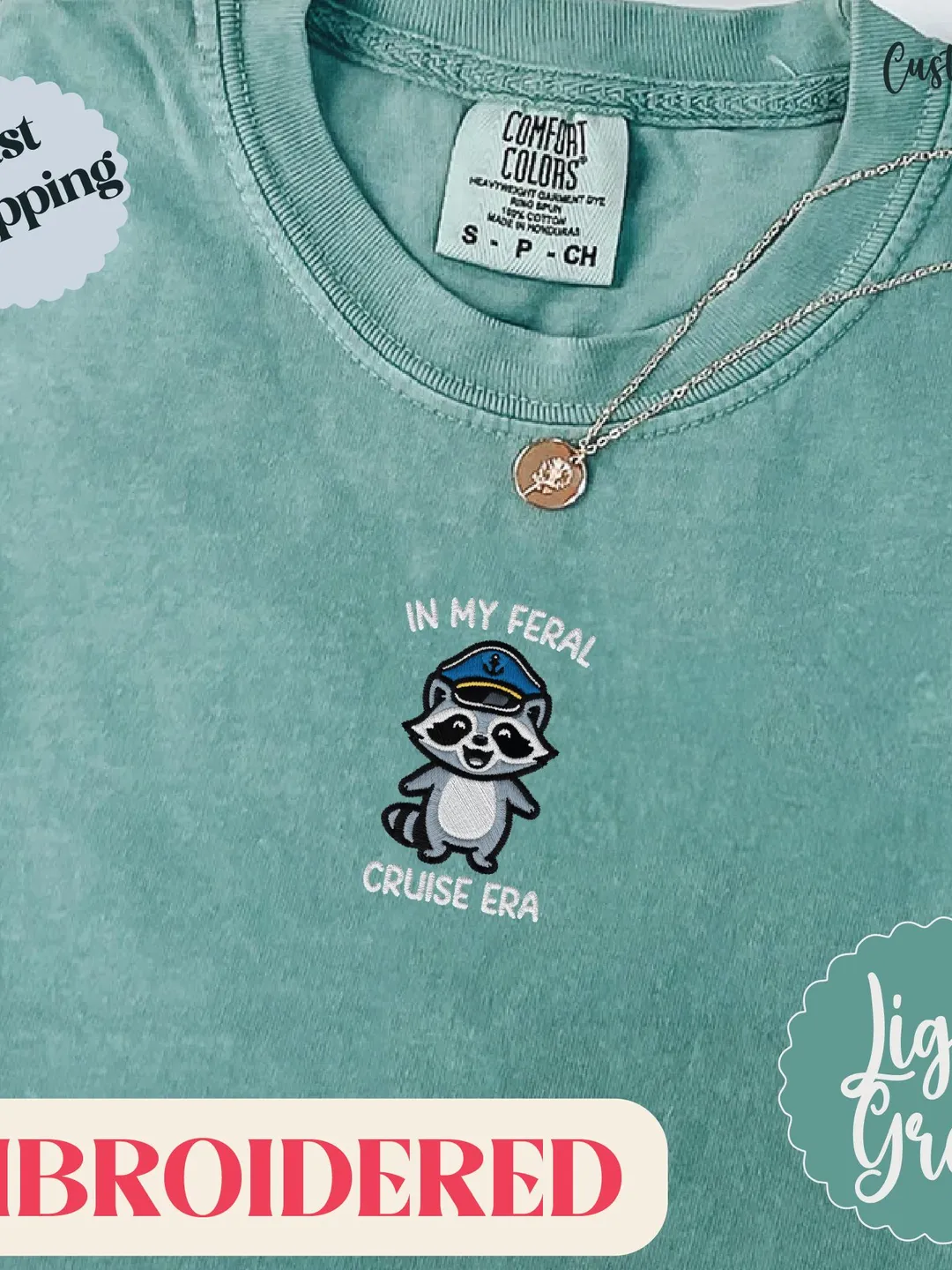 In My Feral Cruise Era Raccoon Shirt. Embroidered Cruise Shirt. Funny Raccoon Tee. Comfort Colors Embroidered Tee. Cruise Gift Shirt.