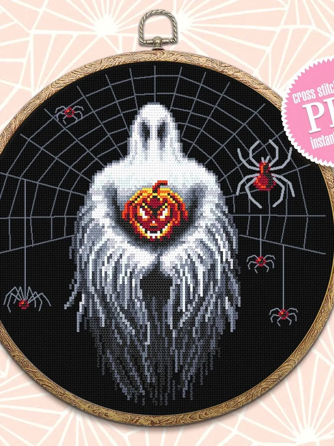 Gothic Halloween cross stitch pattern download PDF, Spooky ghost cross ...