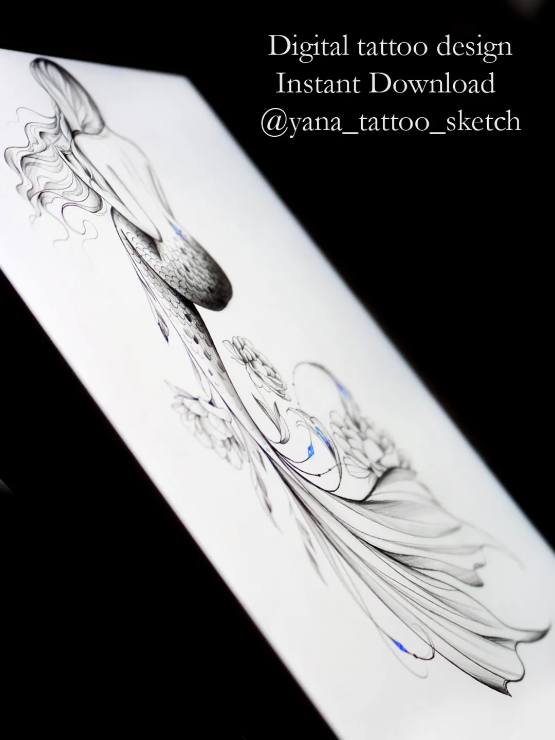 Mermaid Tattoo Design Mermaid Tattoo Drawing Idea For Females, Instant download PDF, JPG, PNG