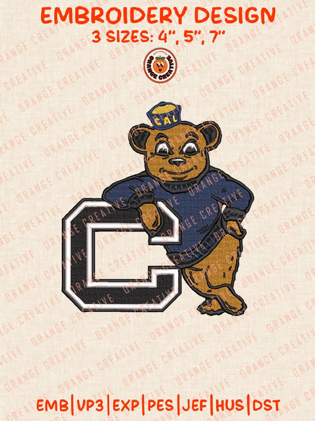 California Golden Bears NCAA Team Embroidery Design, NCAA Logo Embroidery Design, Machine Embroidery Design File, 4 Sizes, Custom Size, Digital Download