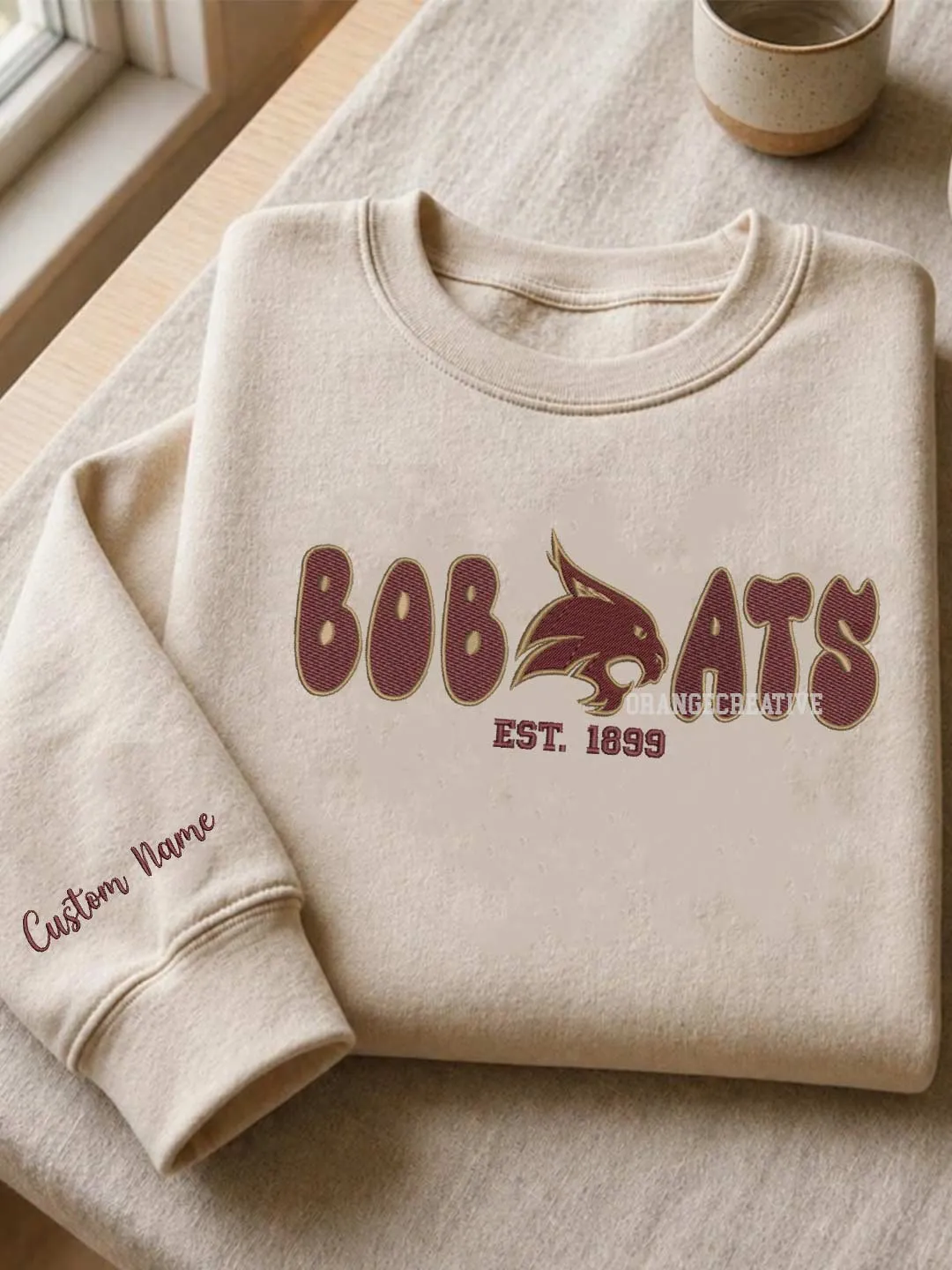 Texas State Bobcat Est Embroidered Sweatshirt, Sport Embroidered Crewneck, Football Embroidered Shirt, College Sweatshirt, Crewneck Gift