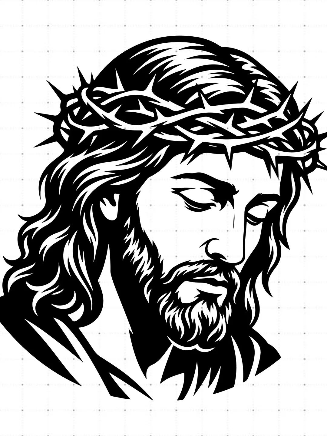 Jesus Praying Crown Of Thorns SVG, Jesus Head Bowed Profile SVG, Christian Faith Portrait Cut File, Holy Jesus Face Vector, Religious T-Shirt Design, Savior Graphic for Cricut Silhouette