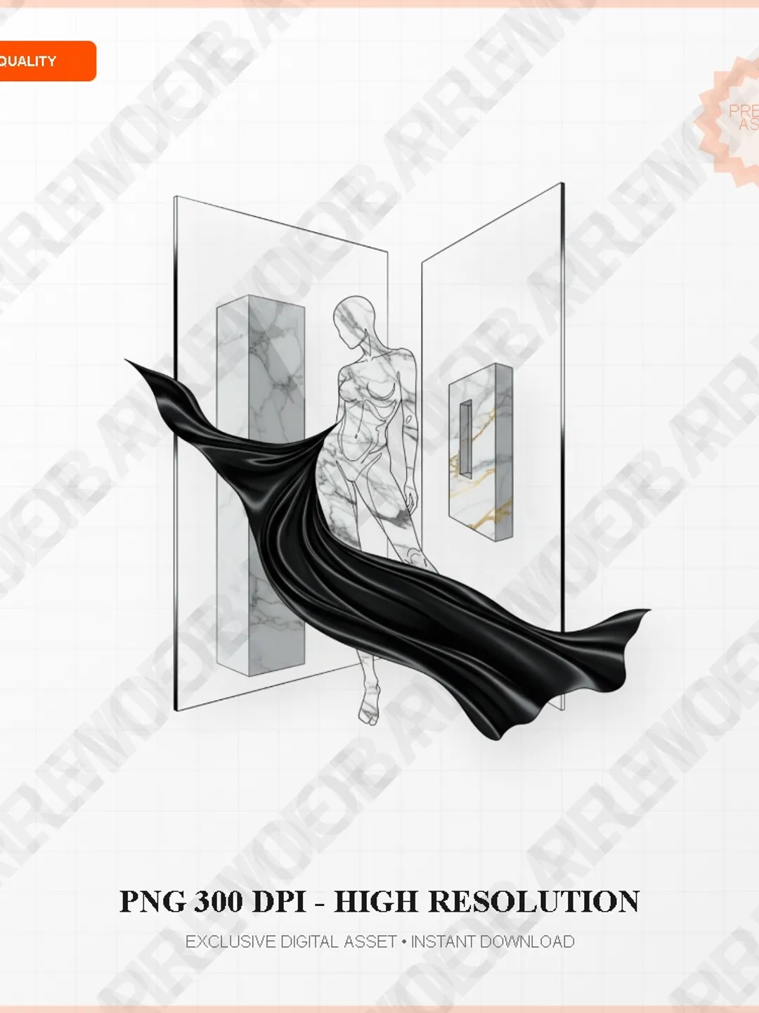 Surreal Marble Fashion Illustration PNG - Minimalist Aesthetic Line Art