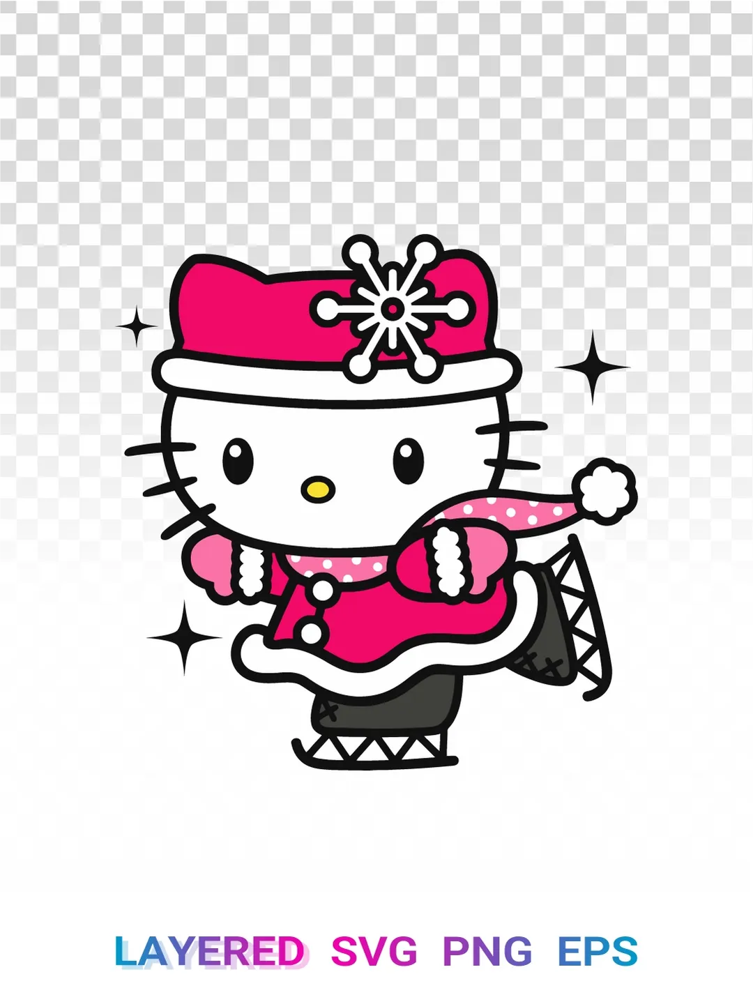 Hello Kitty Christmas PNG, Winter Ice Skating SVG Clipart Hello Kitty Christmas PNG, Winter Ice Skating SVG Clipart
