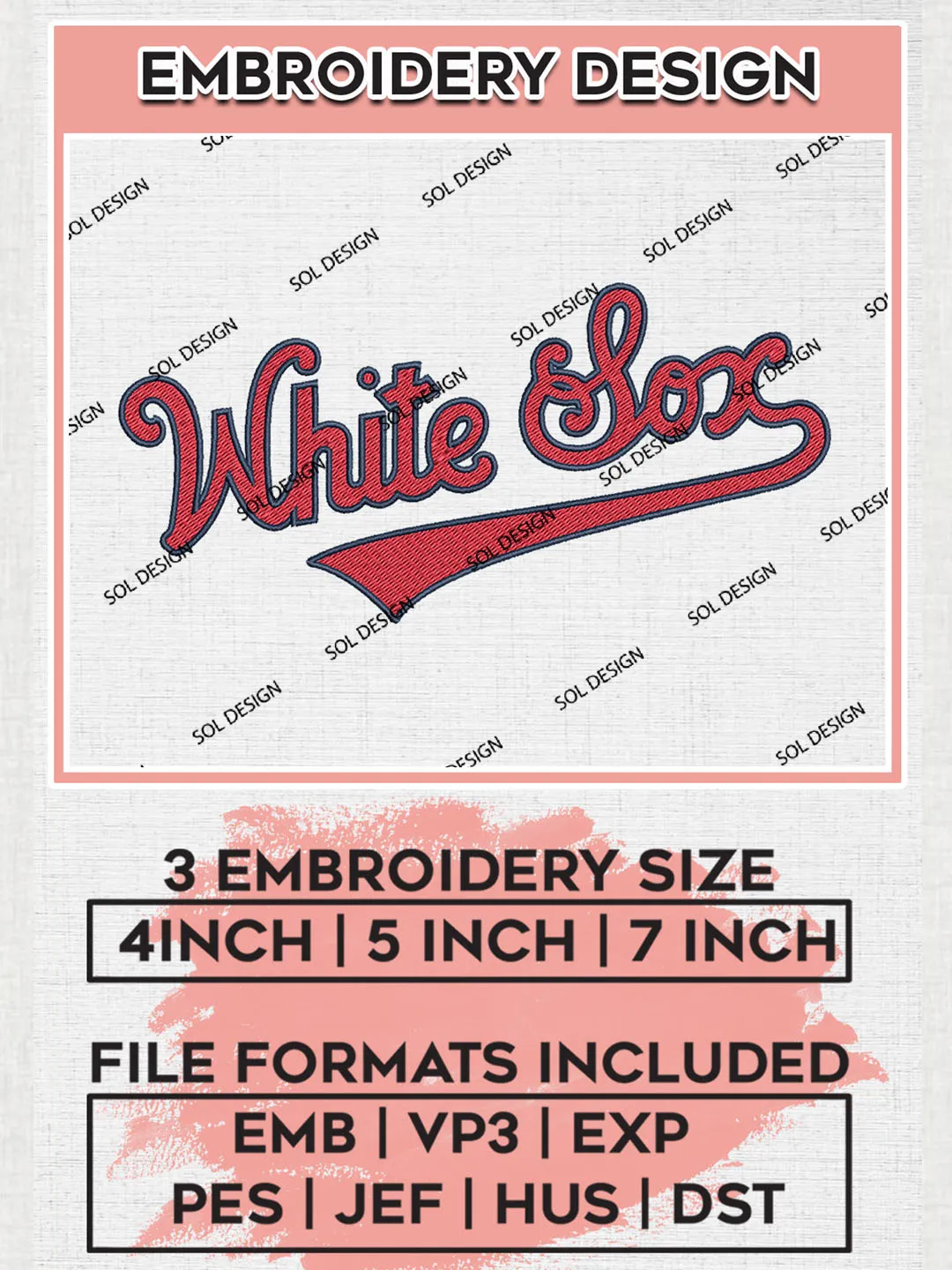 White Sox MLB Team Logo Embroidery Design Files, MLB Chicago White Sox Team Embroidery, NCAA Teams, 3 sizes, Machine embroidery designs, Digital Download