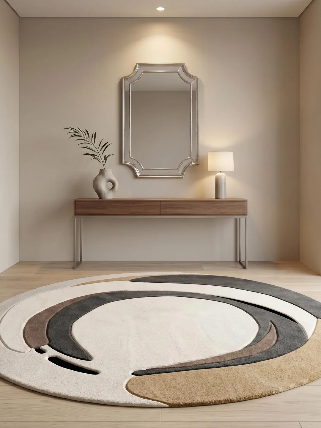 Neutral Tufted Rug Pattern Hand Tufted Abstract Round Wool Rug, Neutral Modern Organic Carpet