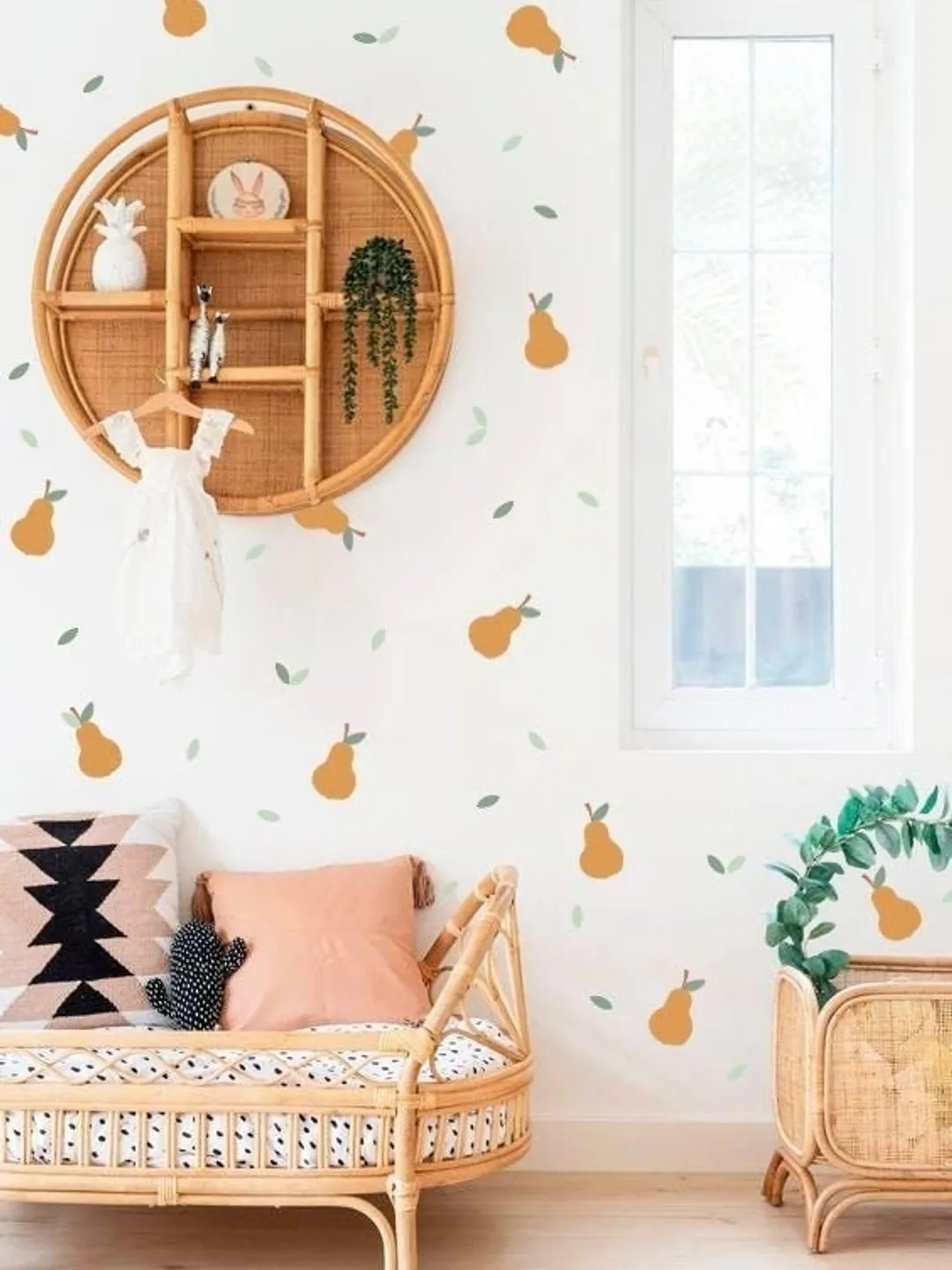 Boho Pear Wall Decals -  Hand Drawn Pear Wall Sticker, Leaves Wall decal  h93