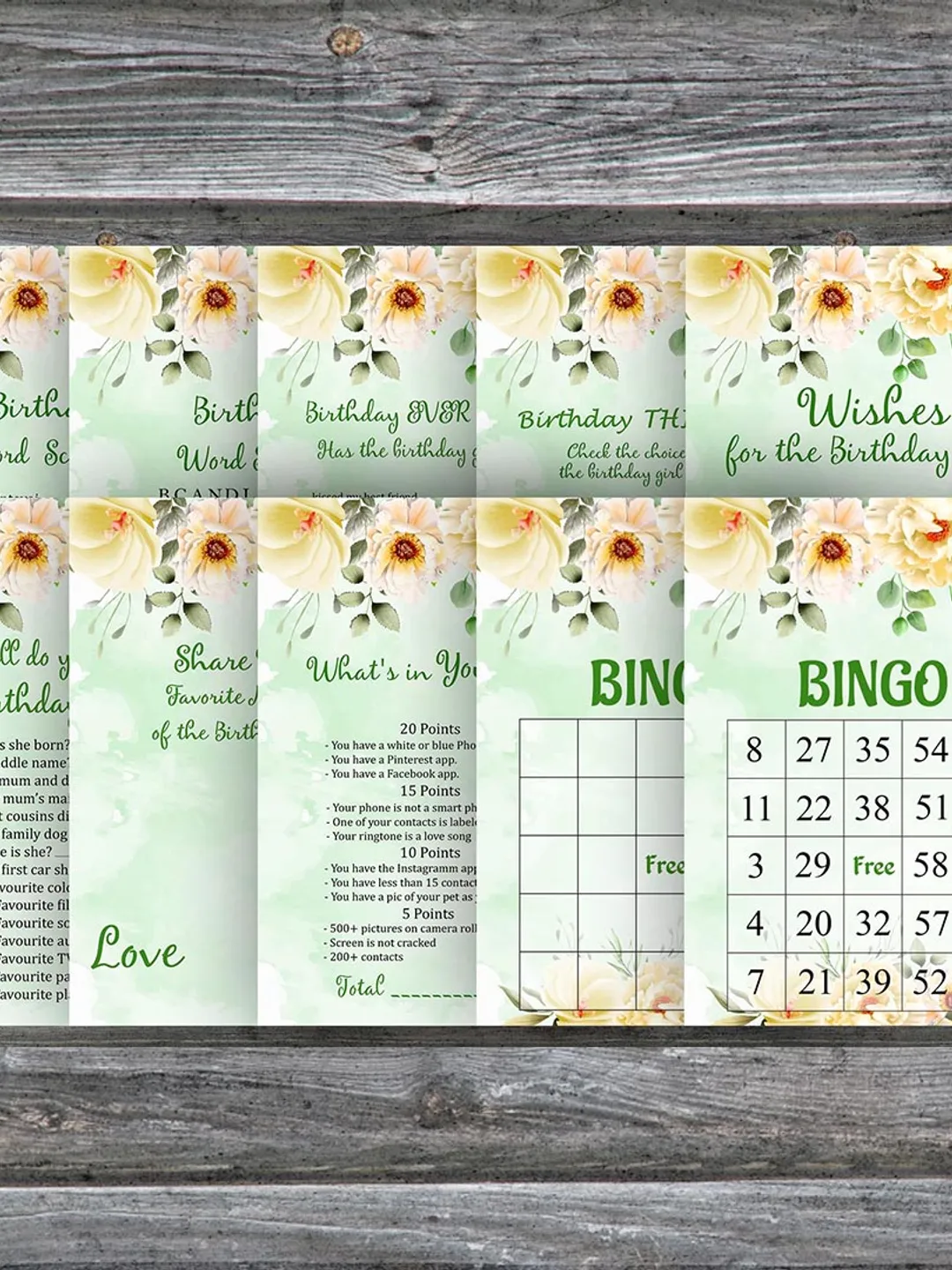 Floral Birthday Party Games bundle,Adult birthday games package,Printable Birthday Games,INSTANT DOWNLOAD