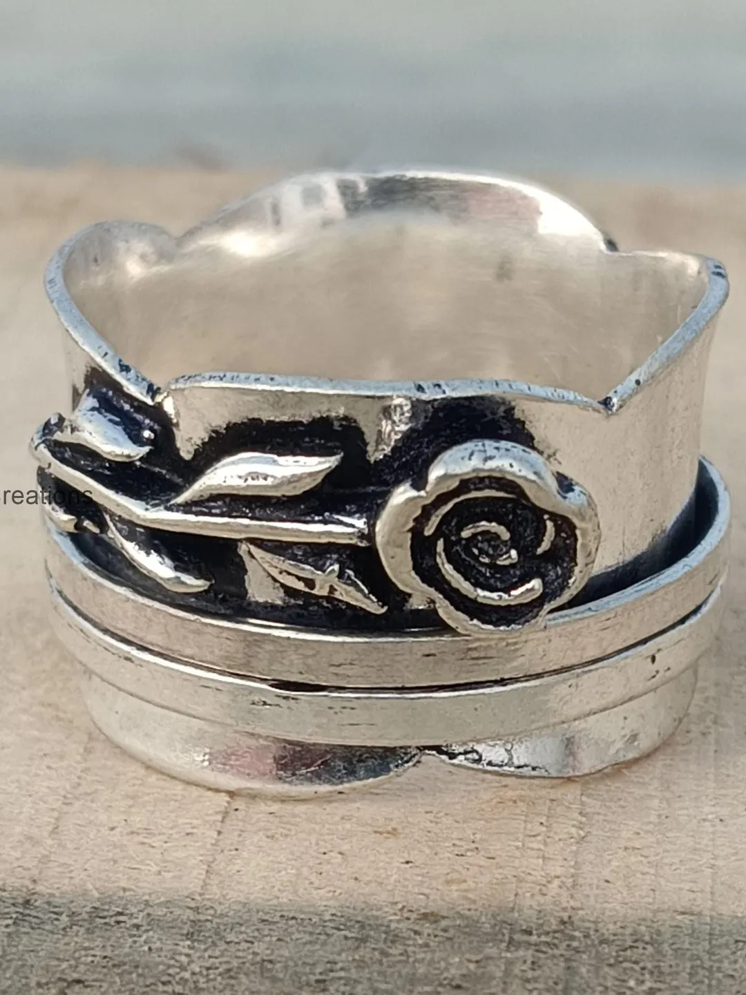 Rose Spinner Ring, Sterling Silver Meditation Band