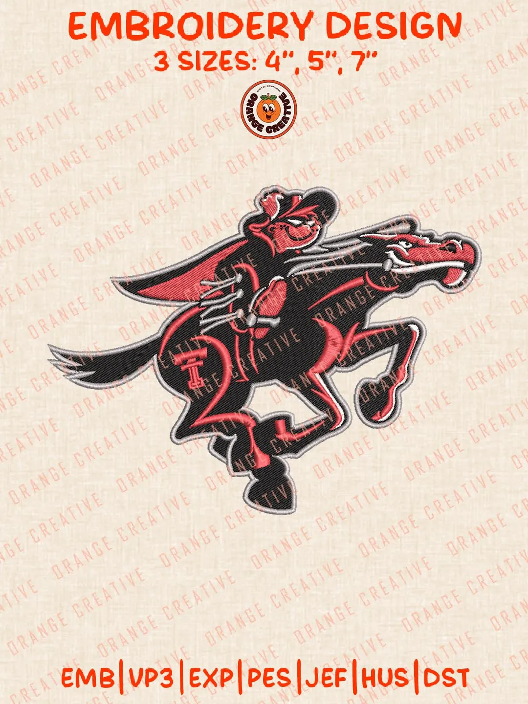 NCAA Logo Embroidery Design, NCAA Texas Tech Red Raiders Team Embroidery Design, Machine Embroidery Design File, 4 Sizes, Custom Size, Digital Download
