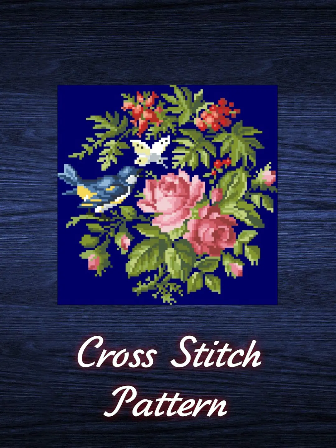 Antique Cross Stitch Pattern Bird and a Butterfly Digital Download PDF