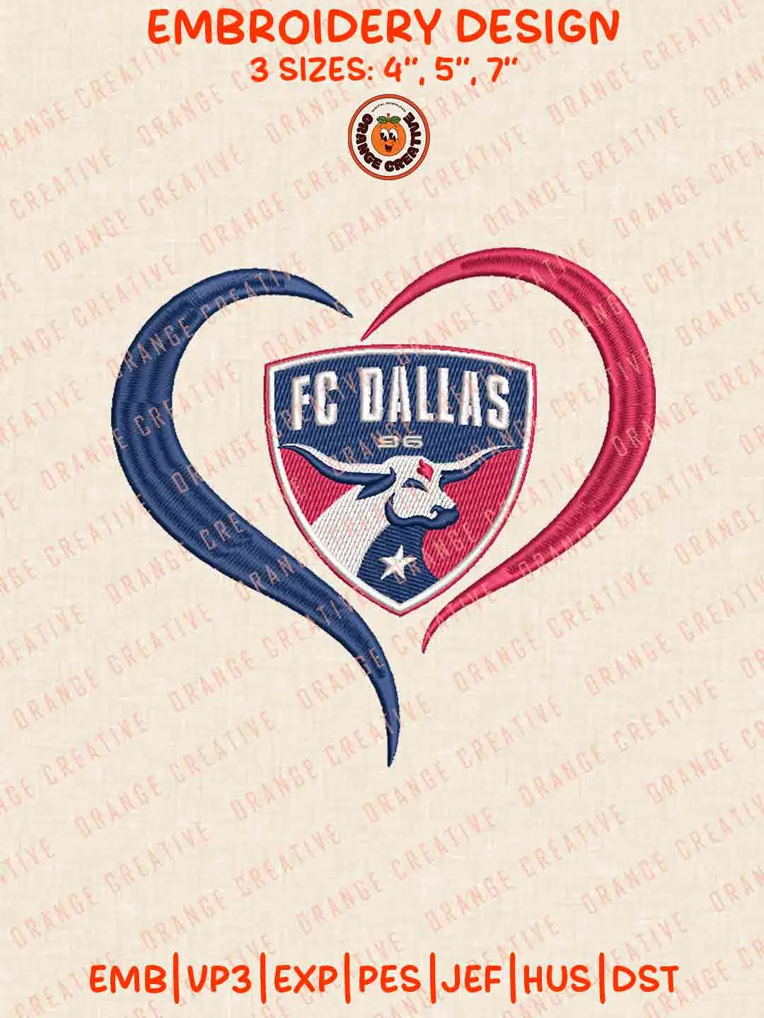 FC Dallas Heart Logo Logo Embroidery Files, MLS FC Dallas Logo Embroidery Designs, League Soccer Machine Embroidery Files, MLS FC Dallas Team Machine Embroidery, 3 sizes, Digital Download