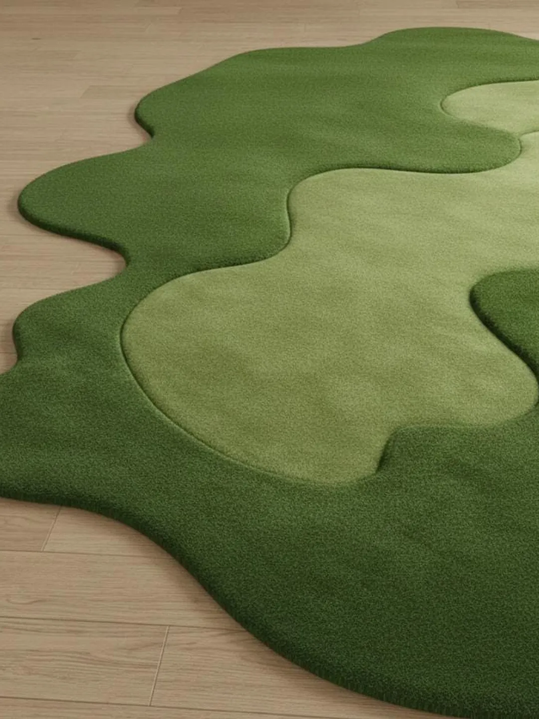 Irregular Forest Green Moss Hand-Tufted Wool Rug for Living Room ...