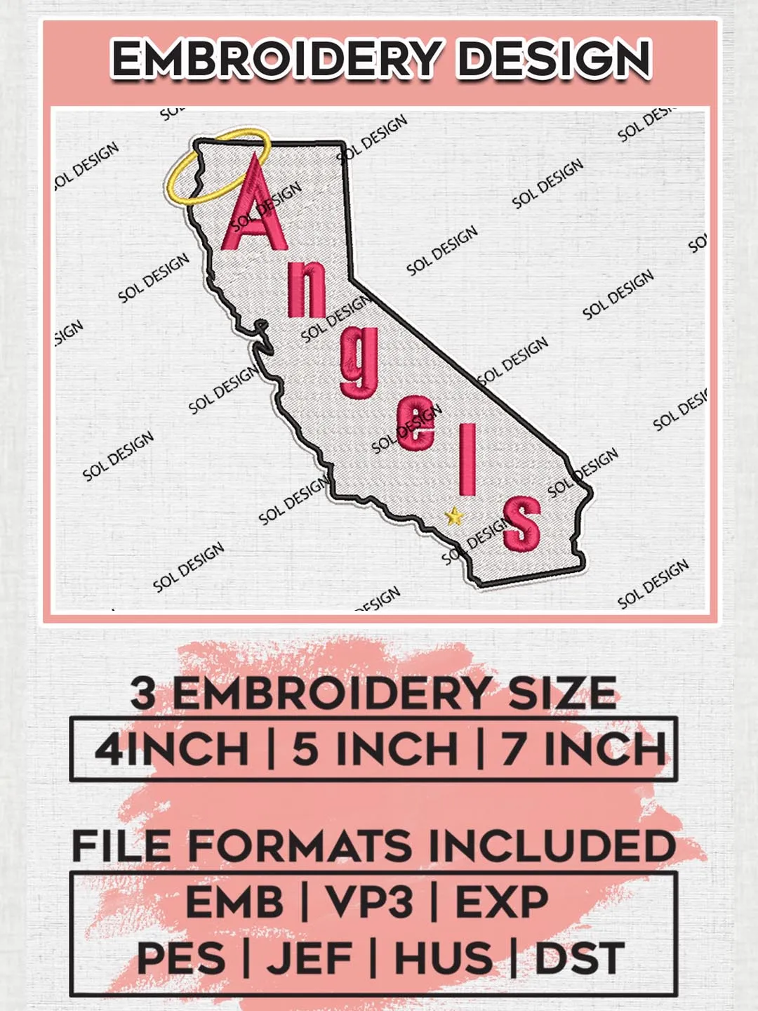 Los Angeles Angels Logo Embroidery Designs, MLB Los Angeles Angels Embroidery Design, MLB Embroidery Design Files, MLB Logo, 3 sizes, Machine embroidery Files, Digital Download