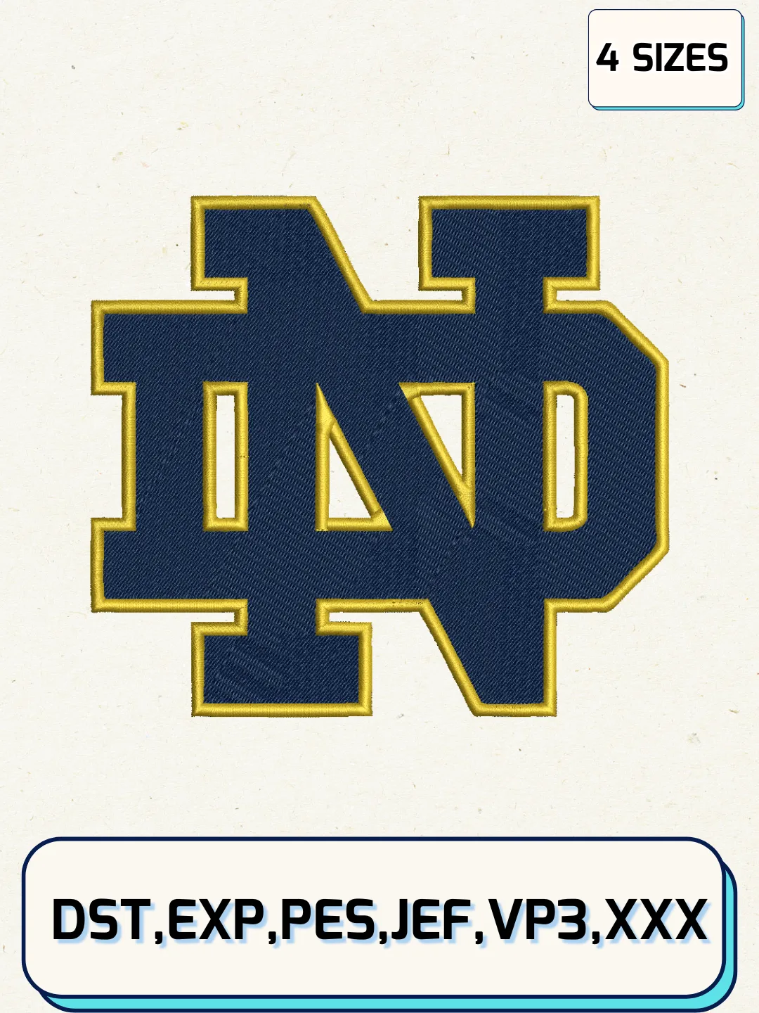 Notre Dame Fighting Irish Logos Embroidery Design Files, NCAA Logos Embroidery Designs, Machine Embroidery Files, 4 Sizes