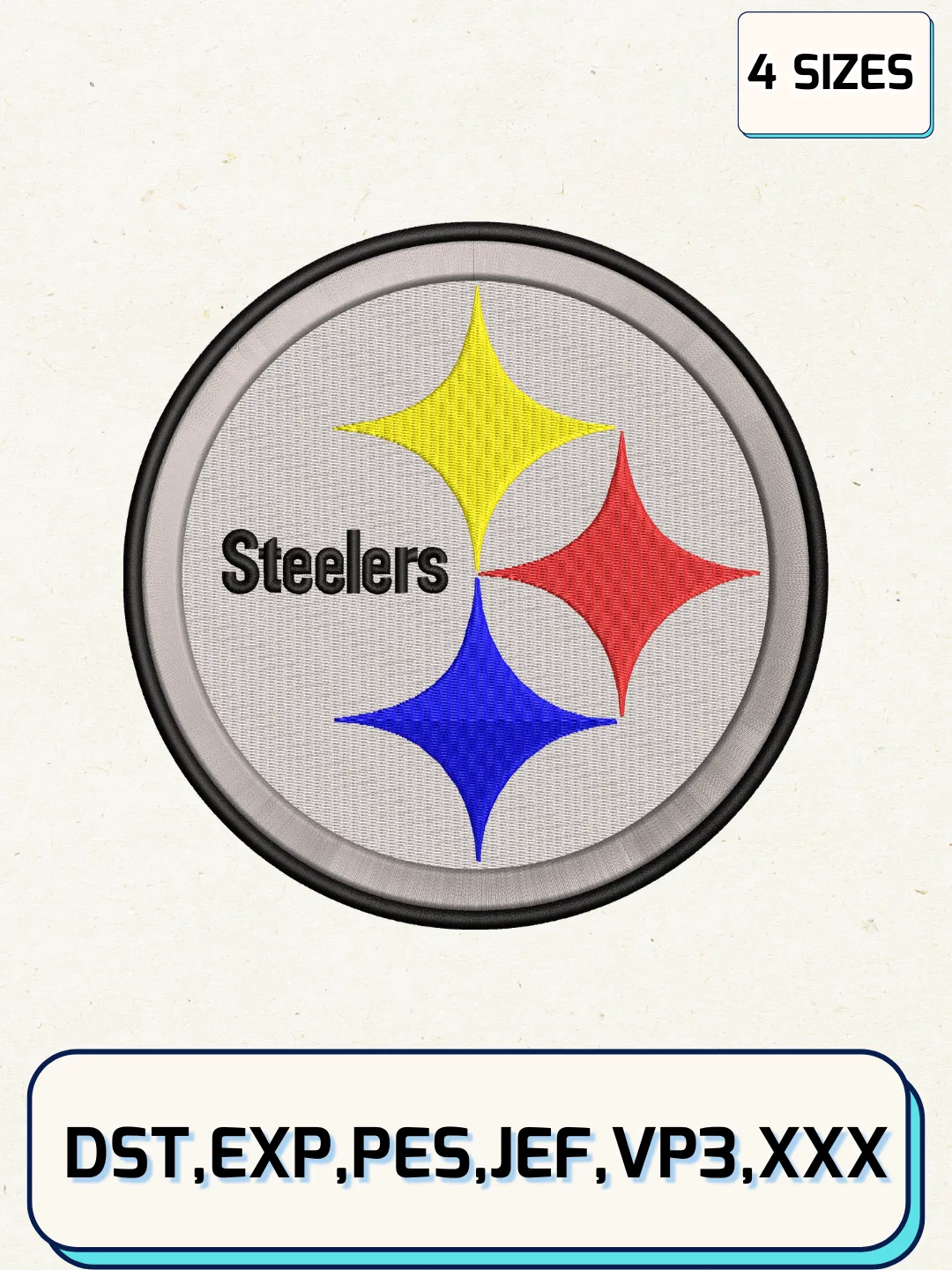 Pittsburgh Steelers Embroidery Design Files, NFL Logos Embroidery Designs, Machine Embroidery Files, 4 Sizes