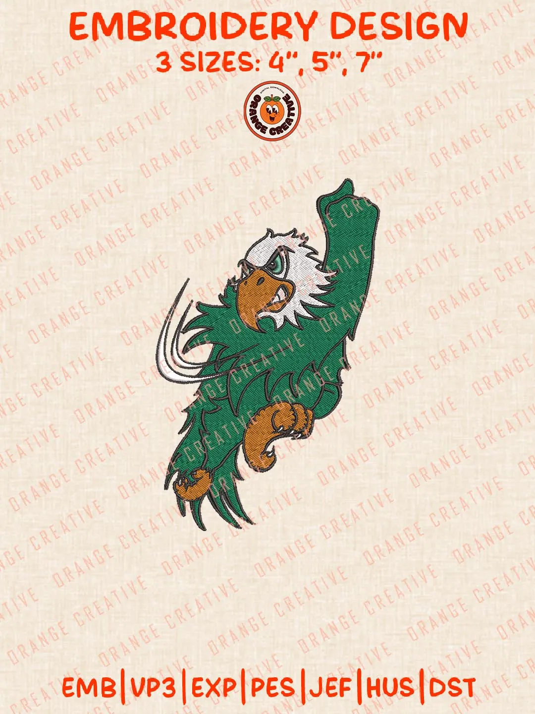 NCAA North Texas Mean Green Mascot Logo Embroidery Design Files, NCAA Logos Embroidery Designs, NCAA North Texas Mean Green Machine Embroidery Files, 3 Sizes, Custom Sizes, Instant Download