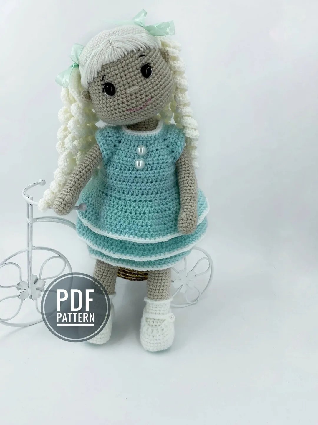 Doll in turquoise dress crochet pattern