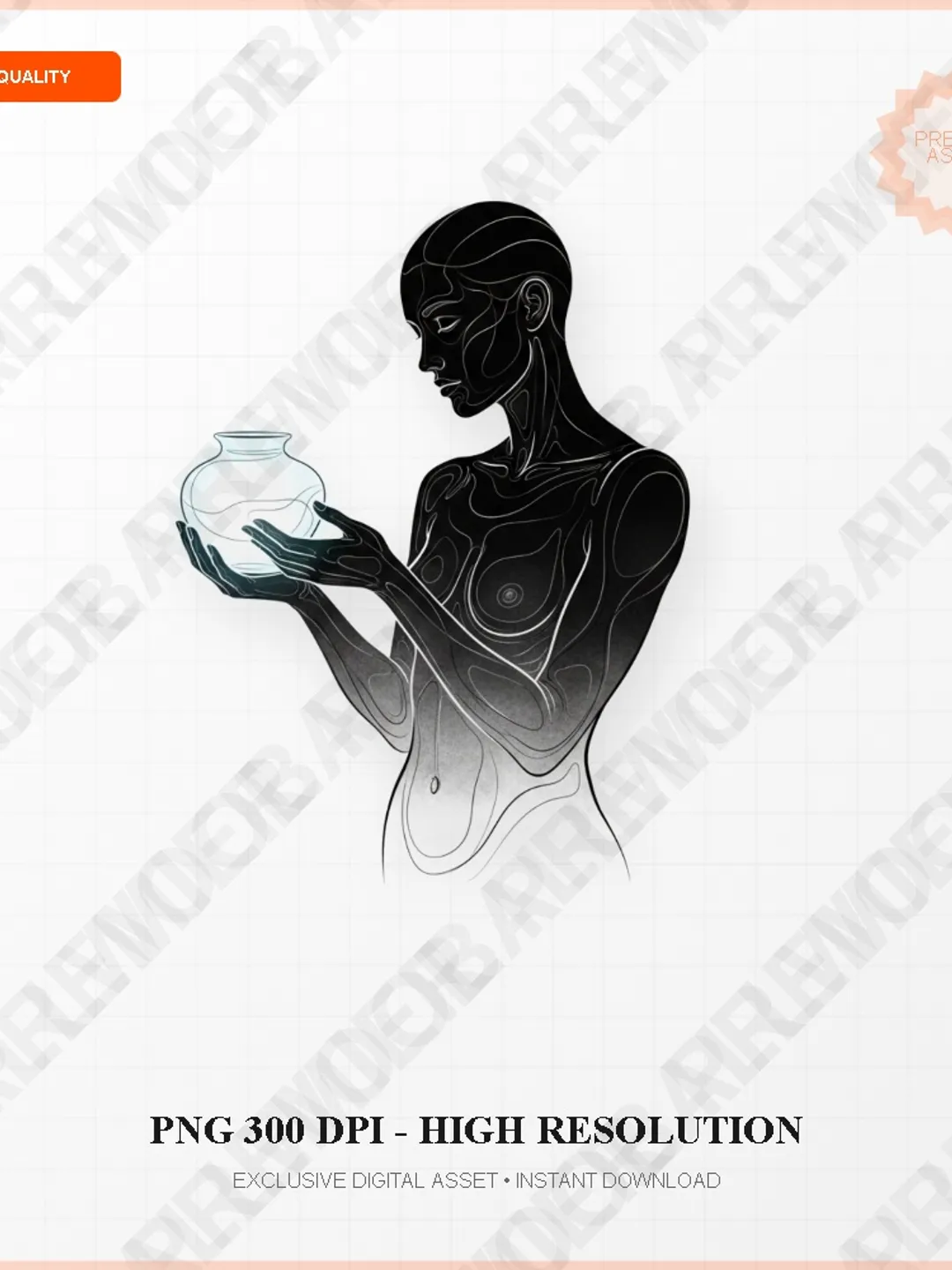Minimalist Line Art Woman Silhouette Digital Download - Modern Topographic Body Art PNG