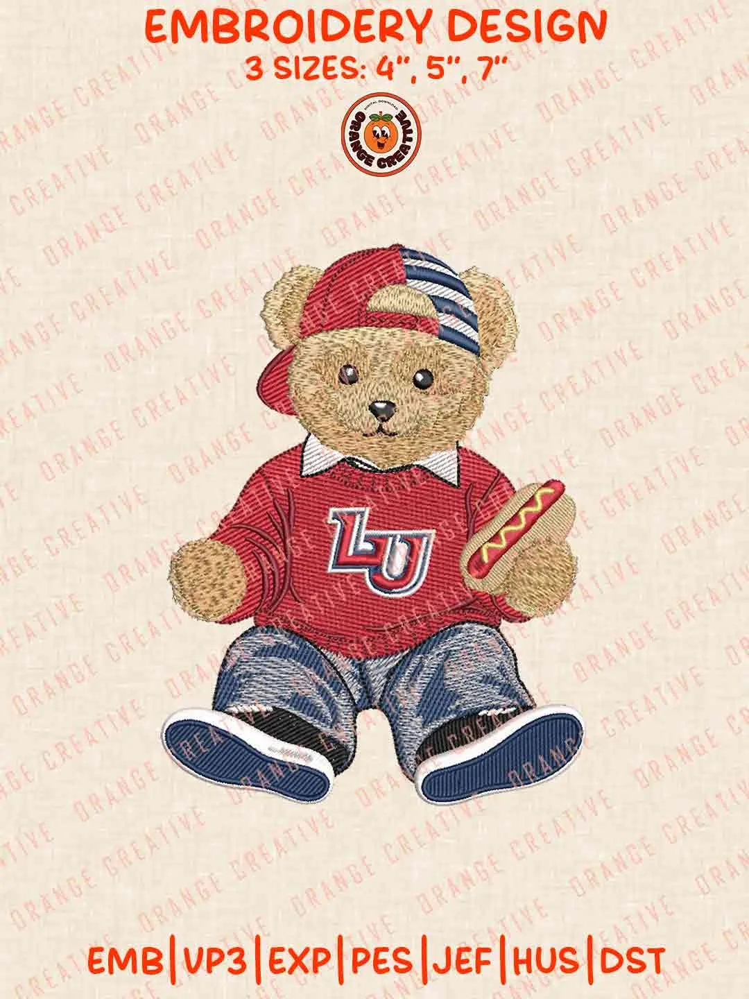 Liberty Flame Teddy Bear Embroidery Design Files, Football Embroidery Designs, Sport Machine Embroidery Files, 3 Sizes, Custom Sizes, Instant Download