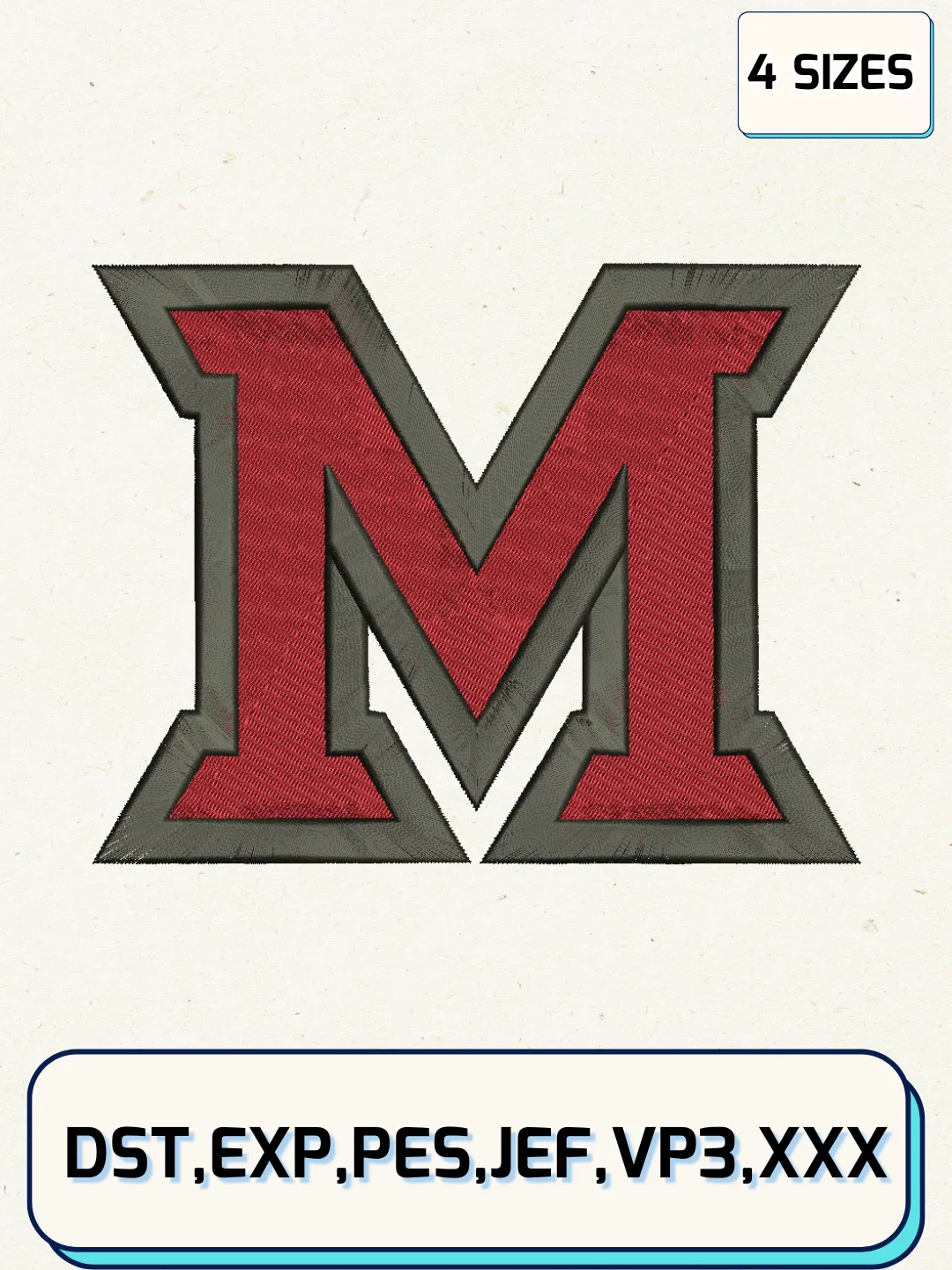 Miami Ohio Redhawks Logos Embroidery Design Files, NCAA Logos Embroidery Designs, Machine Embroidery Files, 4 Sizes
