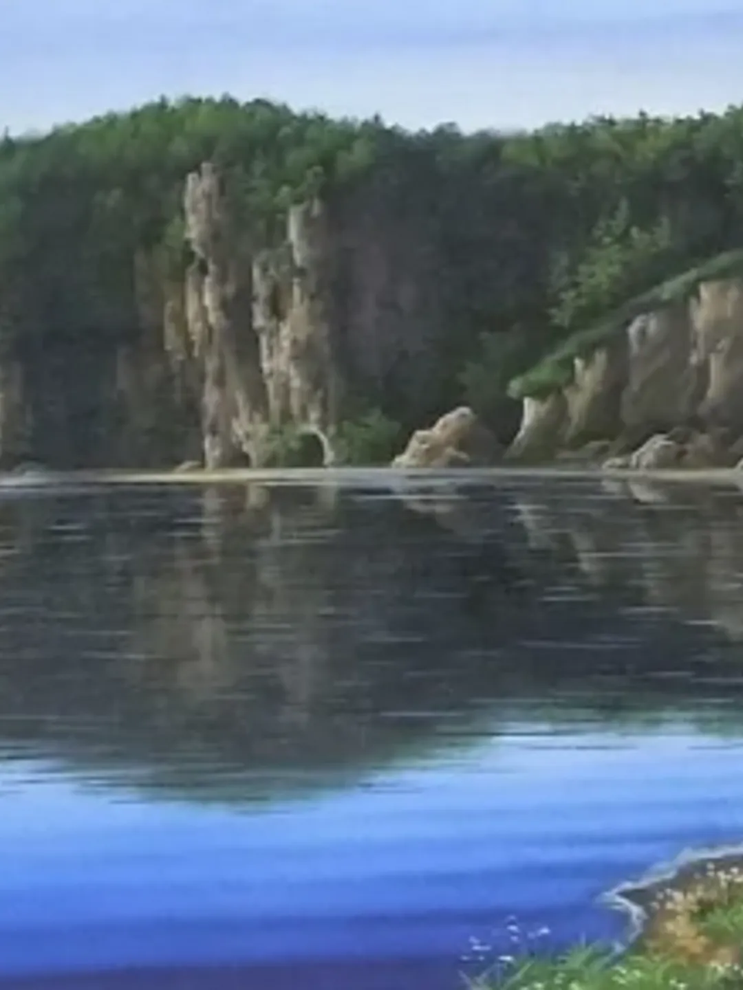 Painting on canvas "Mountain place", oil, size 107x57 cm, framed