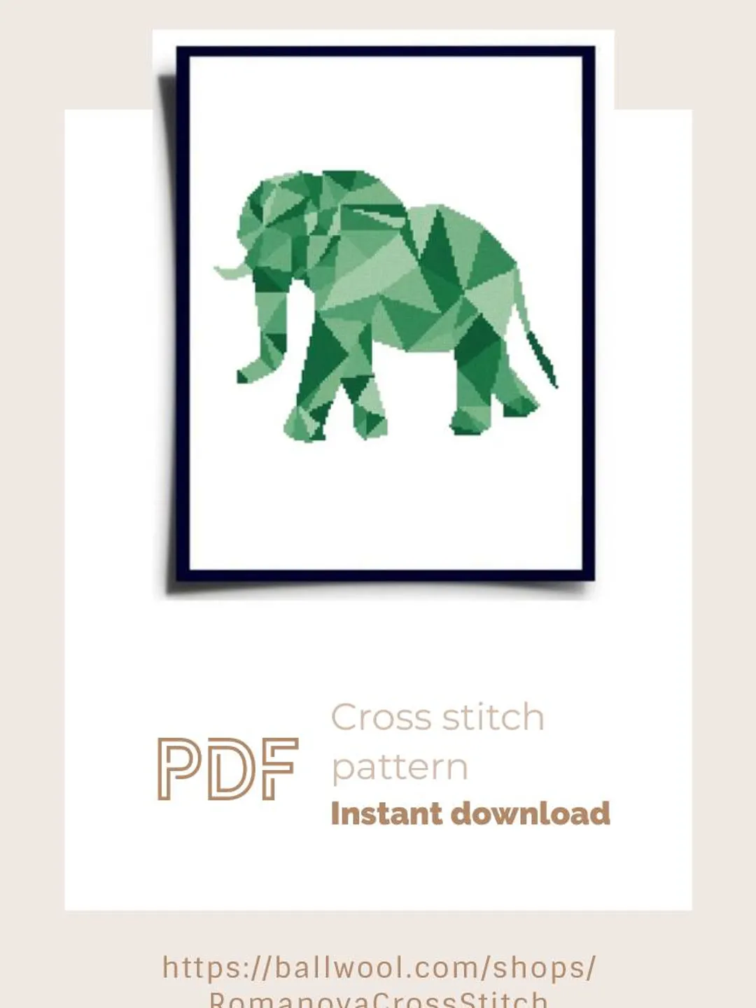 Geometric Green elephant cross stitch PDF pattern, Animal embroidery, Instant download