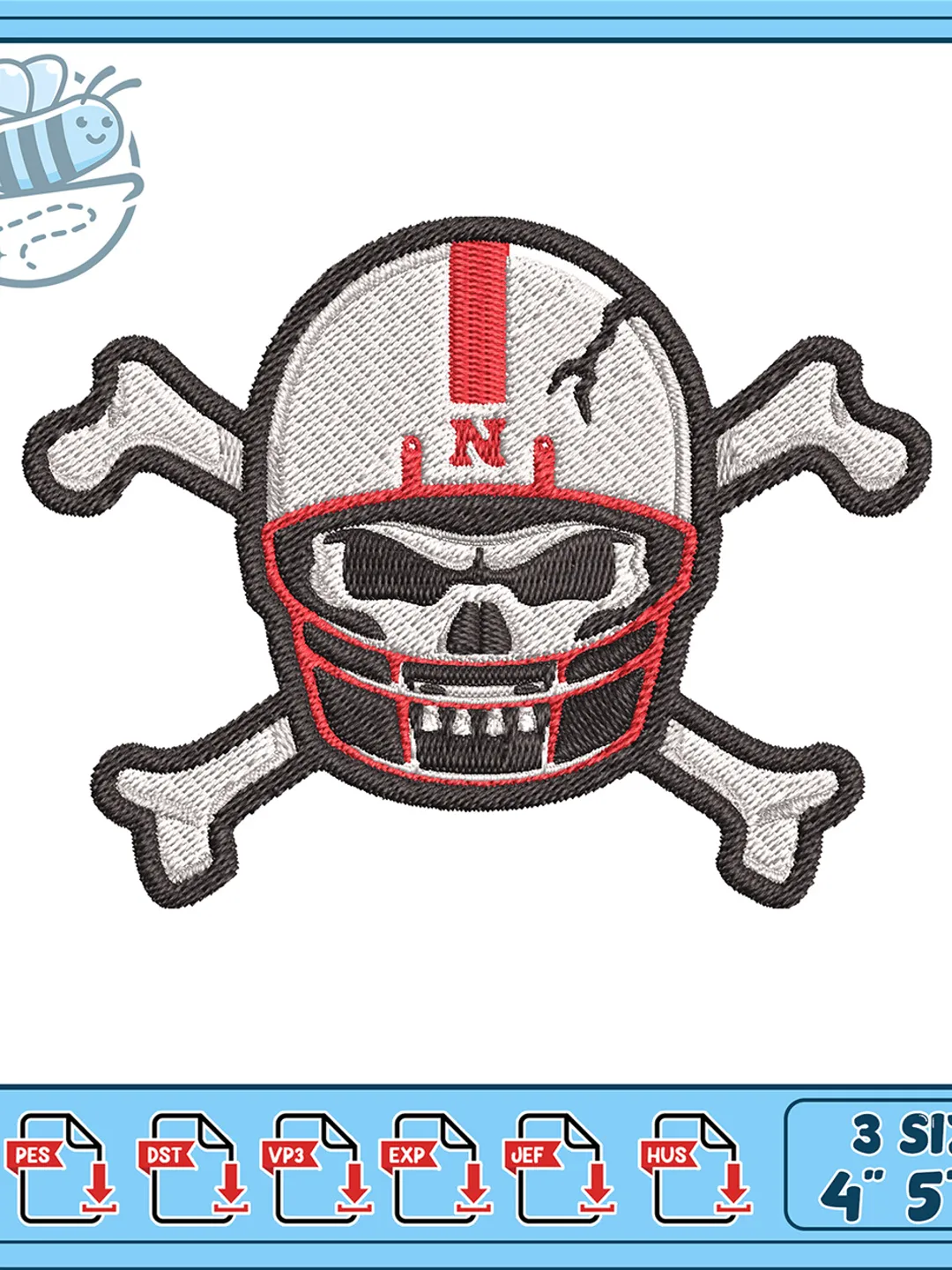Skull and Crossbones Football Helmet Embroidery Design, Scary Sports Machine Embroidery File, Skull Helmet Patch Design