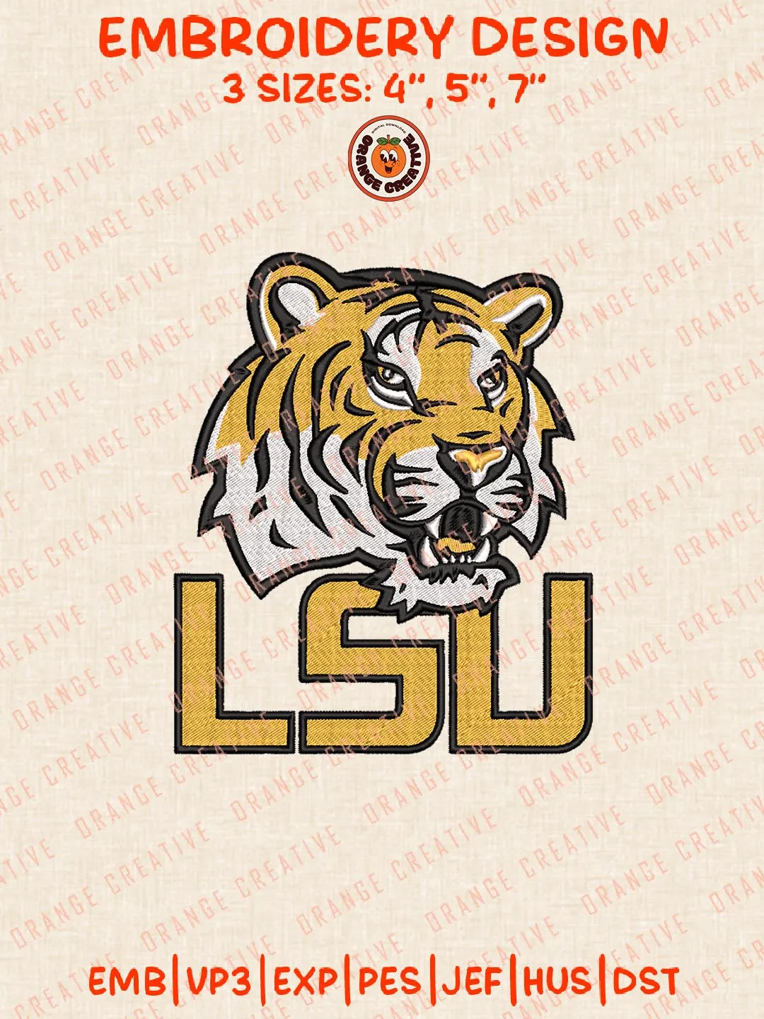 LSU Logos Embroidery Design Files, NCAA LSU Tigers Logos Embroidery Designs, Machine Embroidery Files, 4 Sizes, Custom Sizes, Instant Download