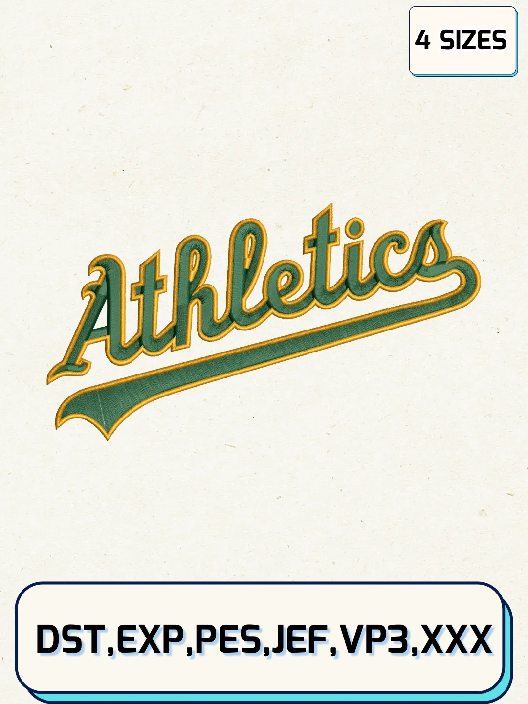 Oakland Athletics Logos Embroidery Design Files, MLB Logos Embroidery Designs, Machine Embroidery Files, 4 Sizes