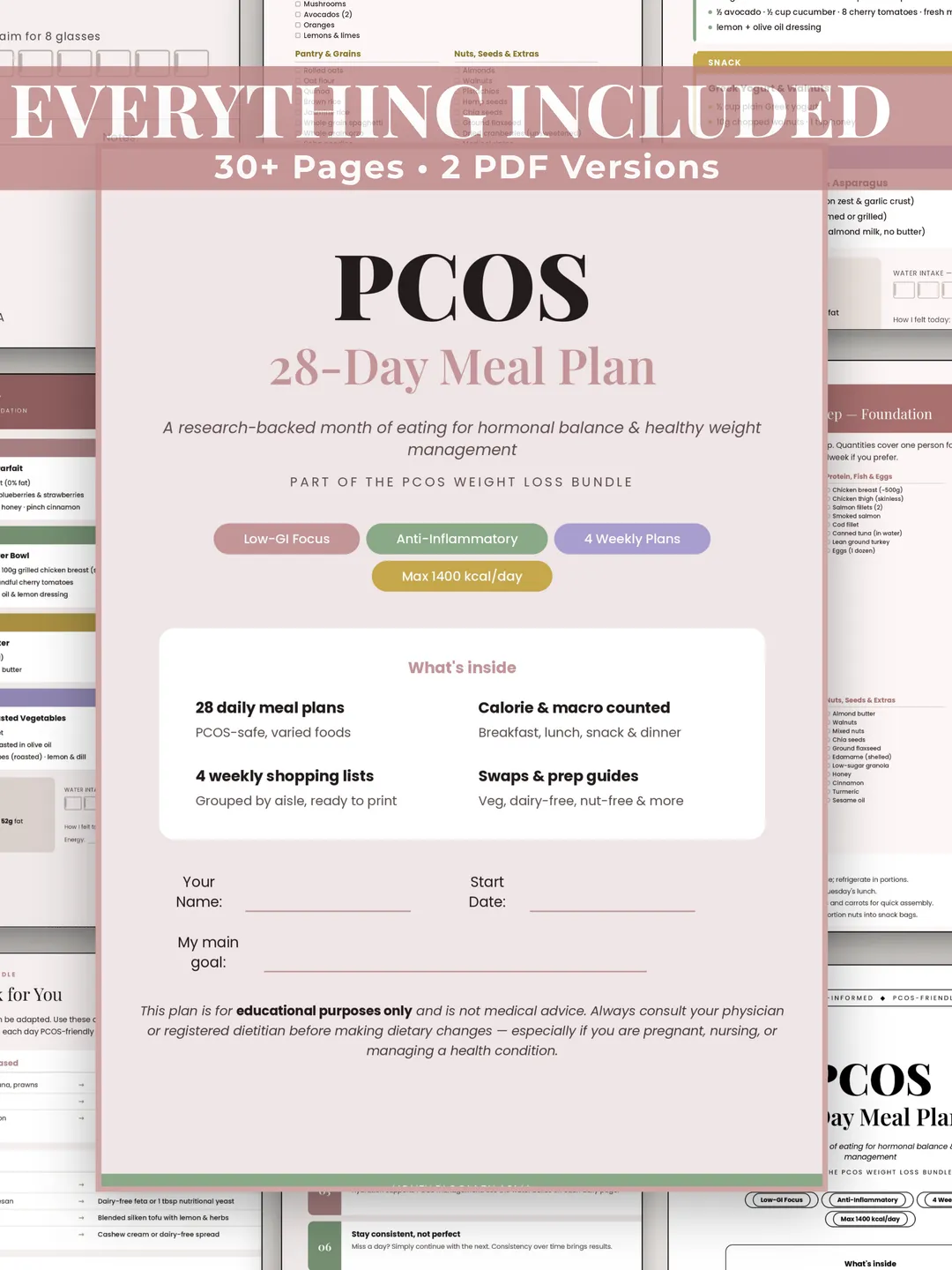 PCOS Diet Planner | 28 Day PCOS Meal Plan, PCOS Diet Food List, Grocery ...
