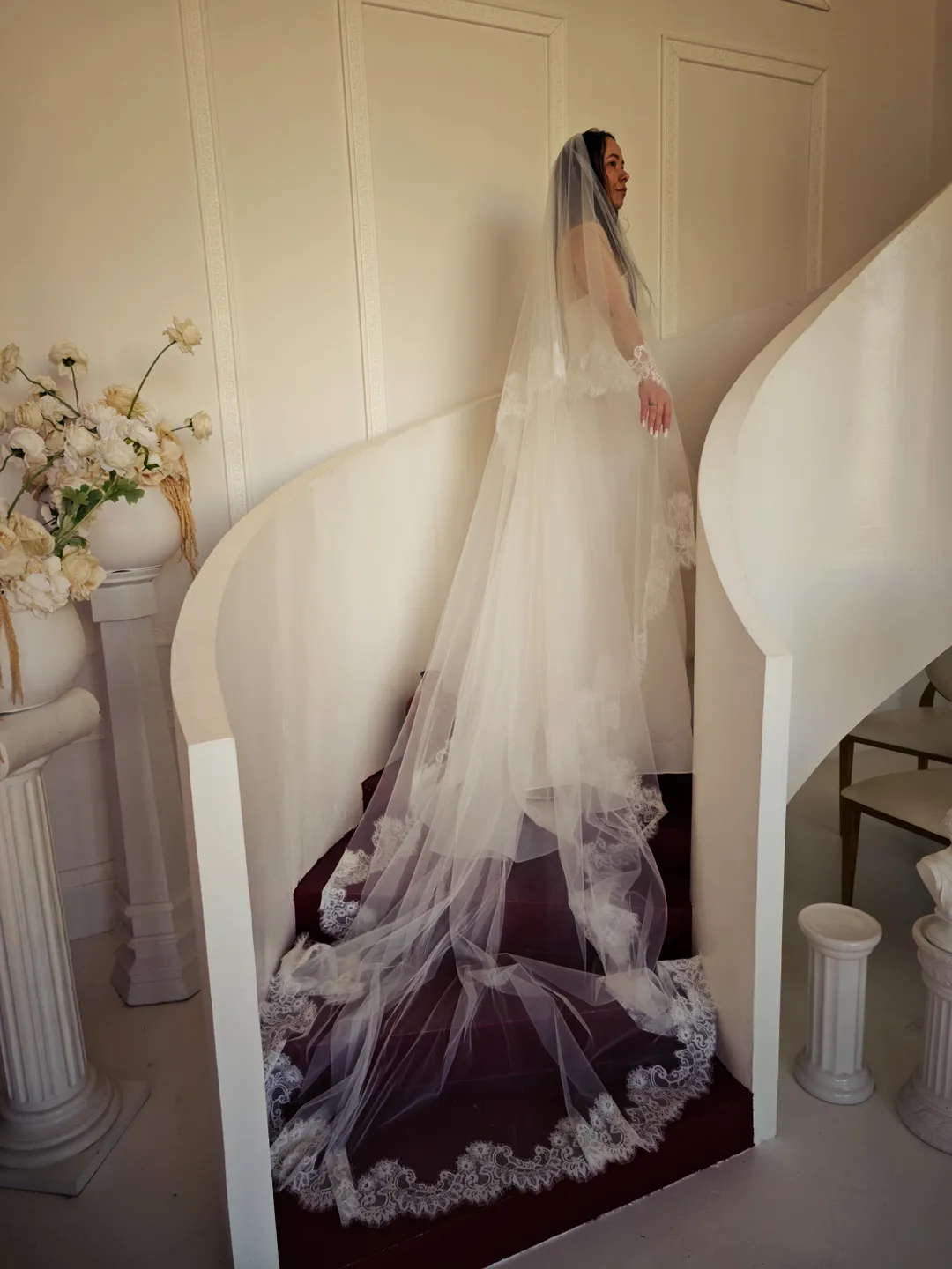 Cathedral Two-Tier Chantilly Lace Veil with Blusher  display picture 1