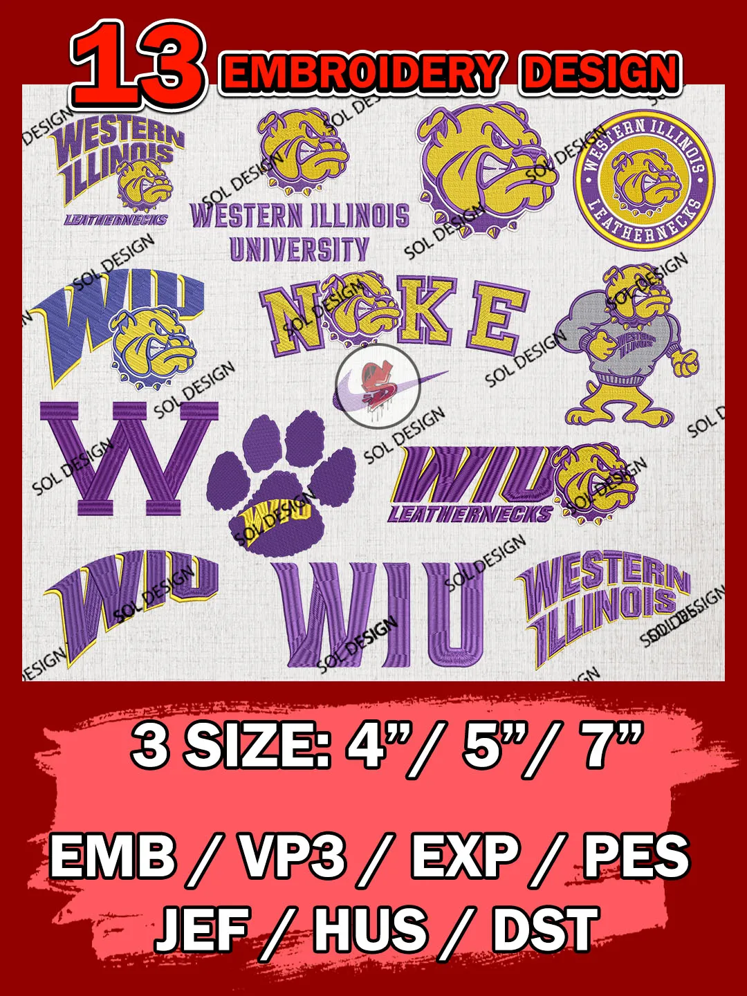 13 NCAA Western Illinois Leathernecks Bundle Embroidery Files, NCAA Western Illinois Leathernecks Team Bundle Embroidery Designs, NCAA Teams, National College Football Team 3 sizes, NCAA Western Illinois Machine Embroidery, Digital Download