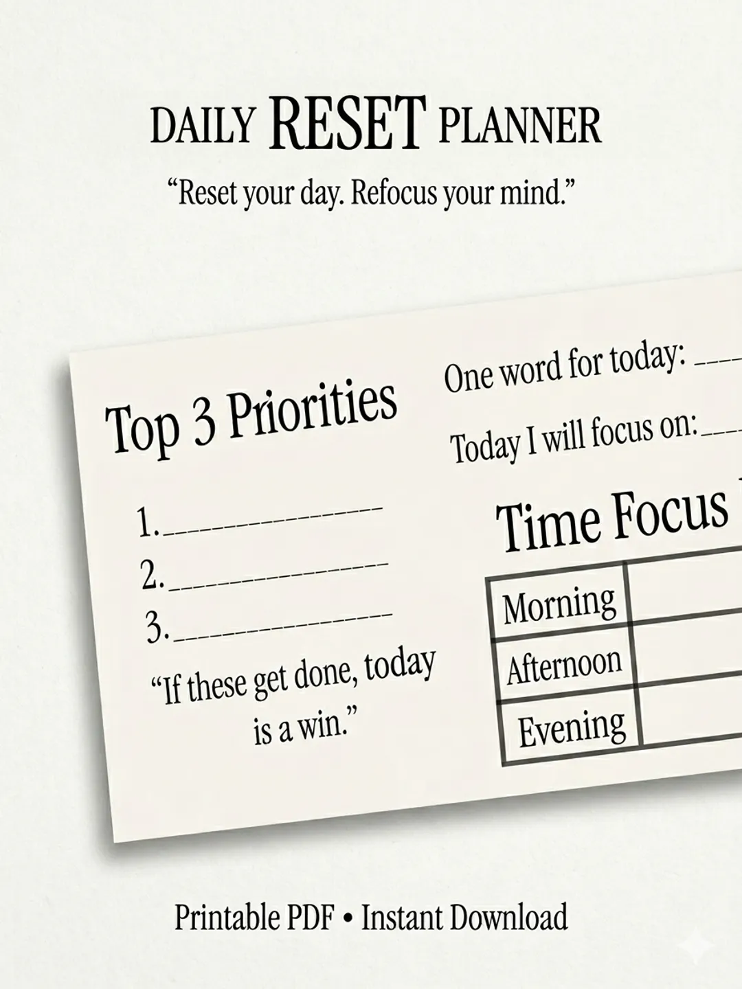 Daily Reset Planner Printable | Productivity & Self Care Planner ...