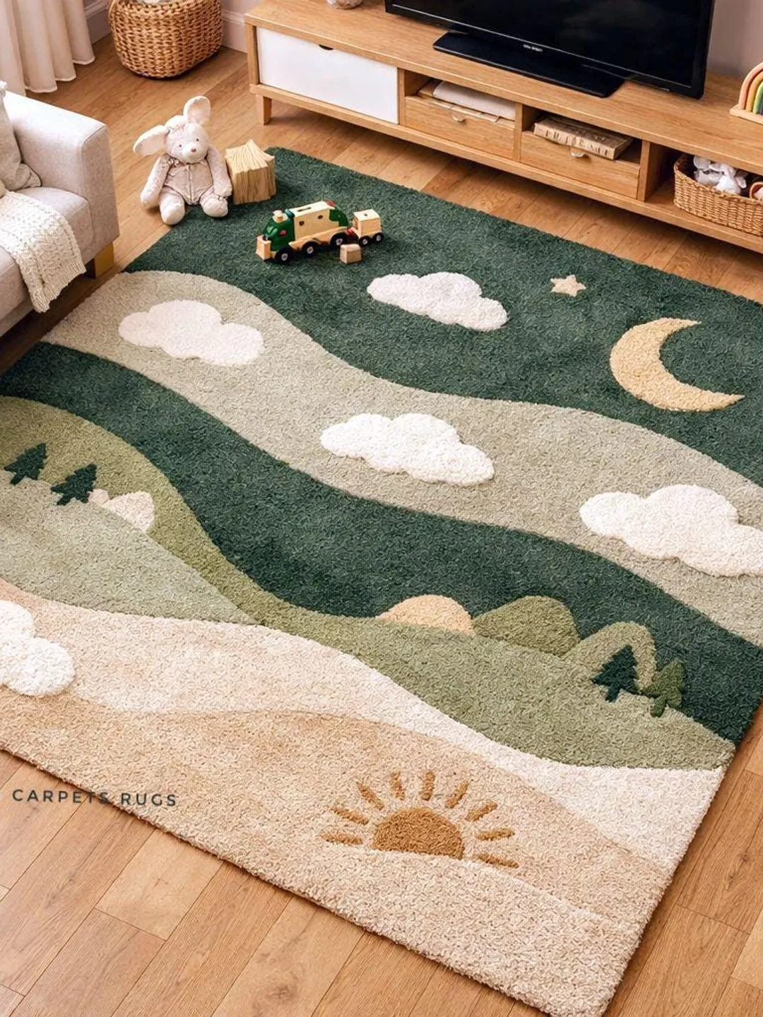 Hand-Tufted Round Forest Landscape Nursery Rug - Children’s Bedroom ...